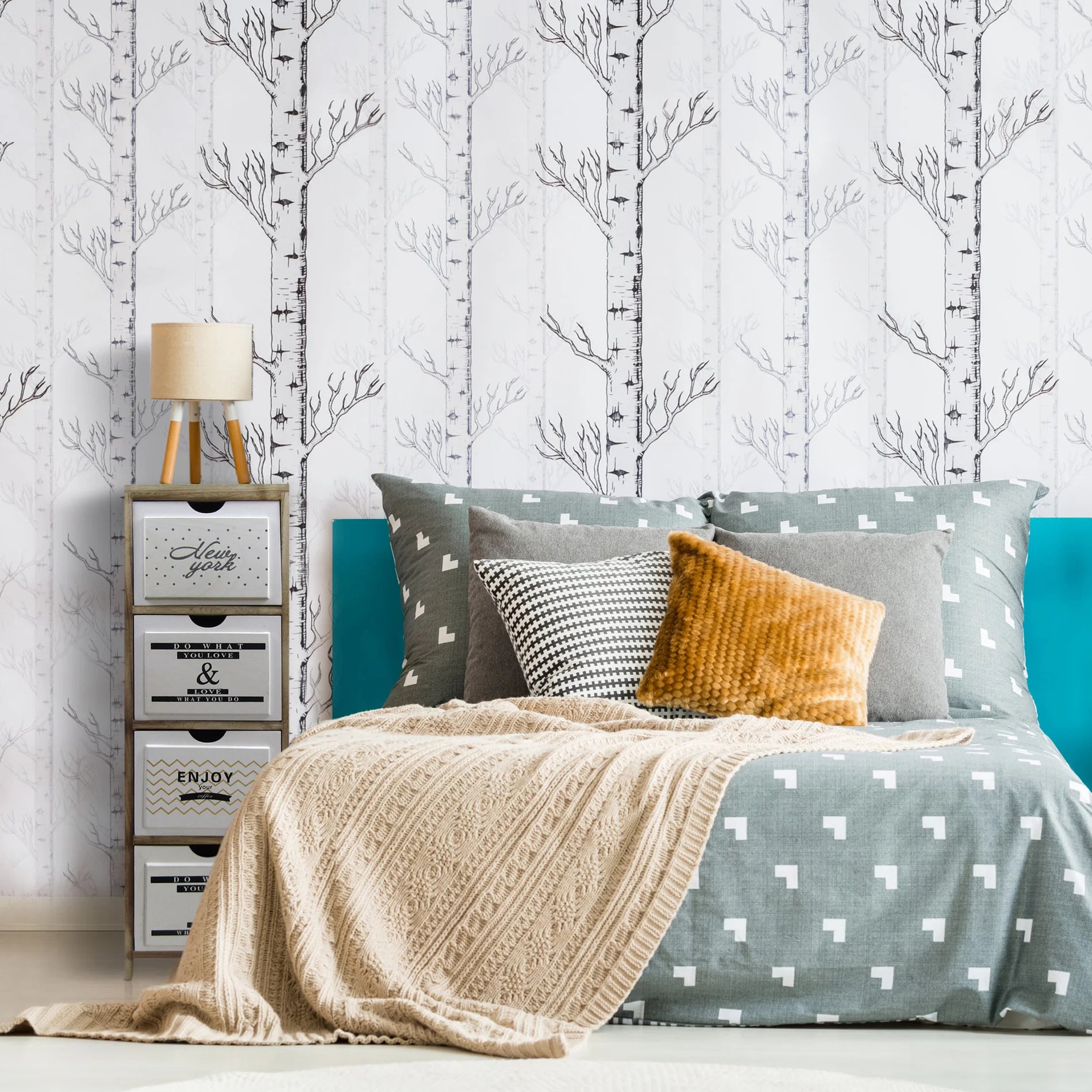 Ilex - Mobile settimino con 4 cassetti bianchi con stampe