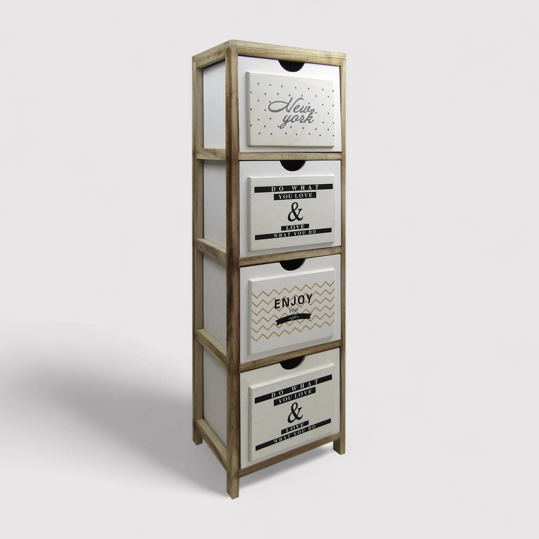 Ilex - Mobile settimino con 4 cassetti bianchi con stampe