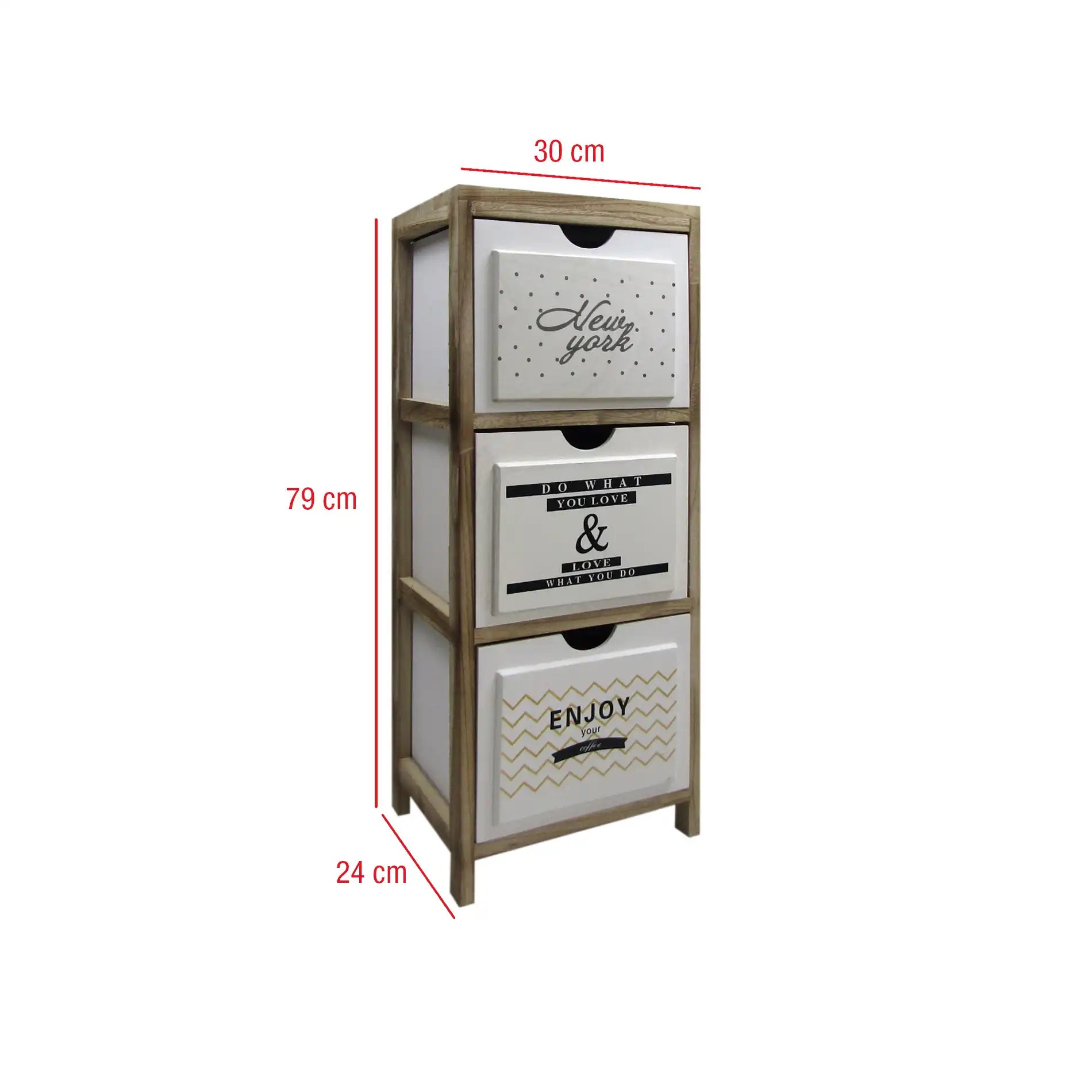 Table de chevet de style nordique avec 3 tiroirs décorés