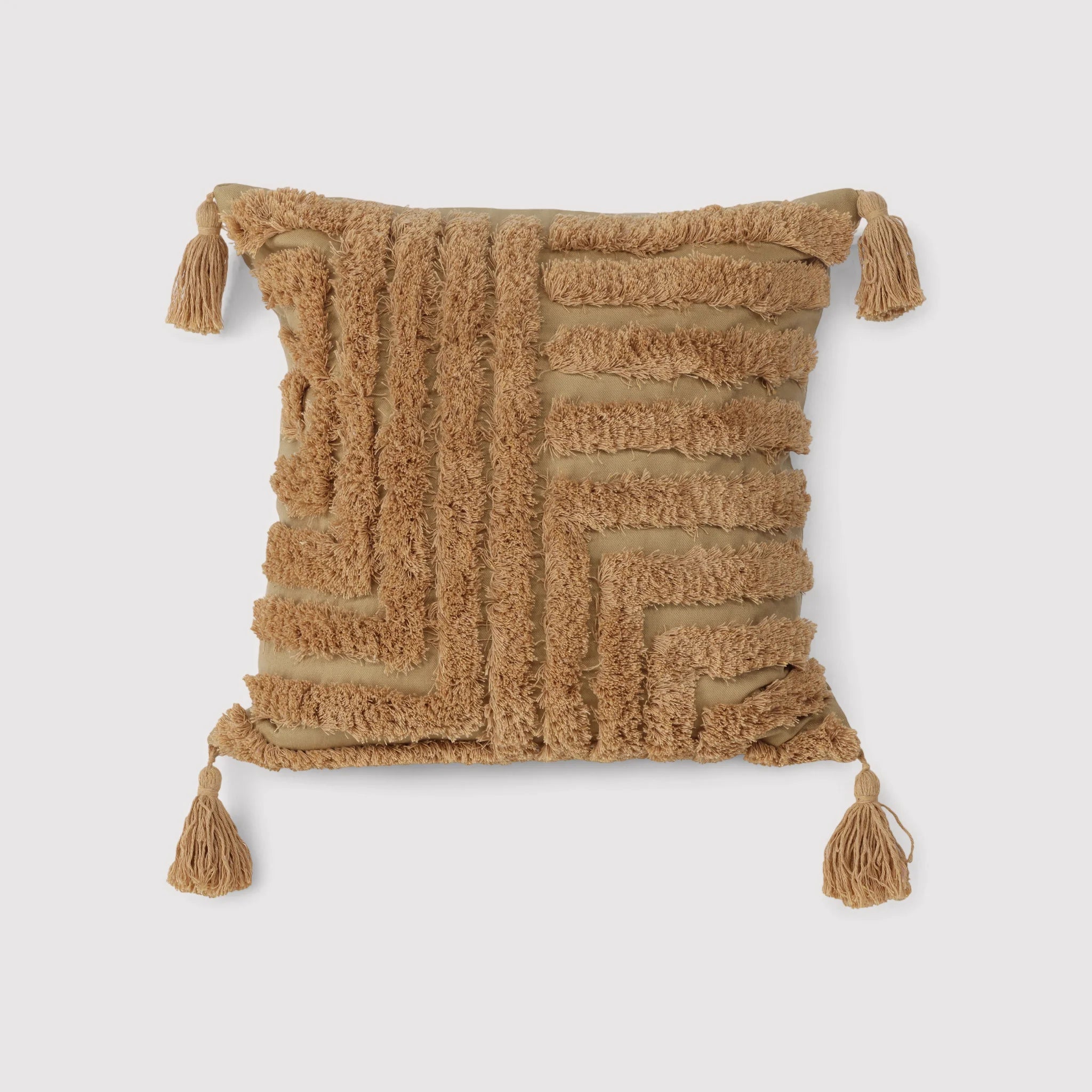 Hoteia - Federa marrone per cuscino con frange 45x45 cm