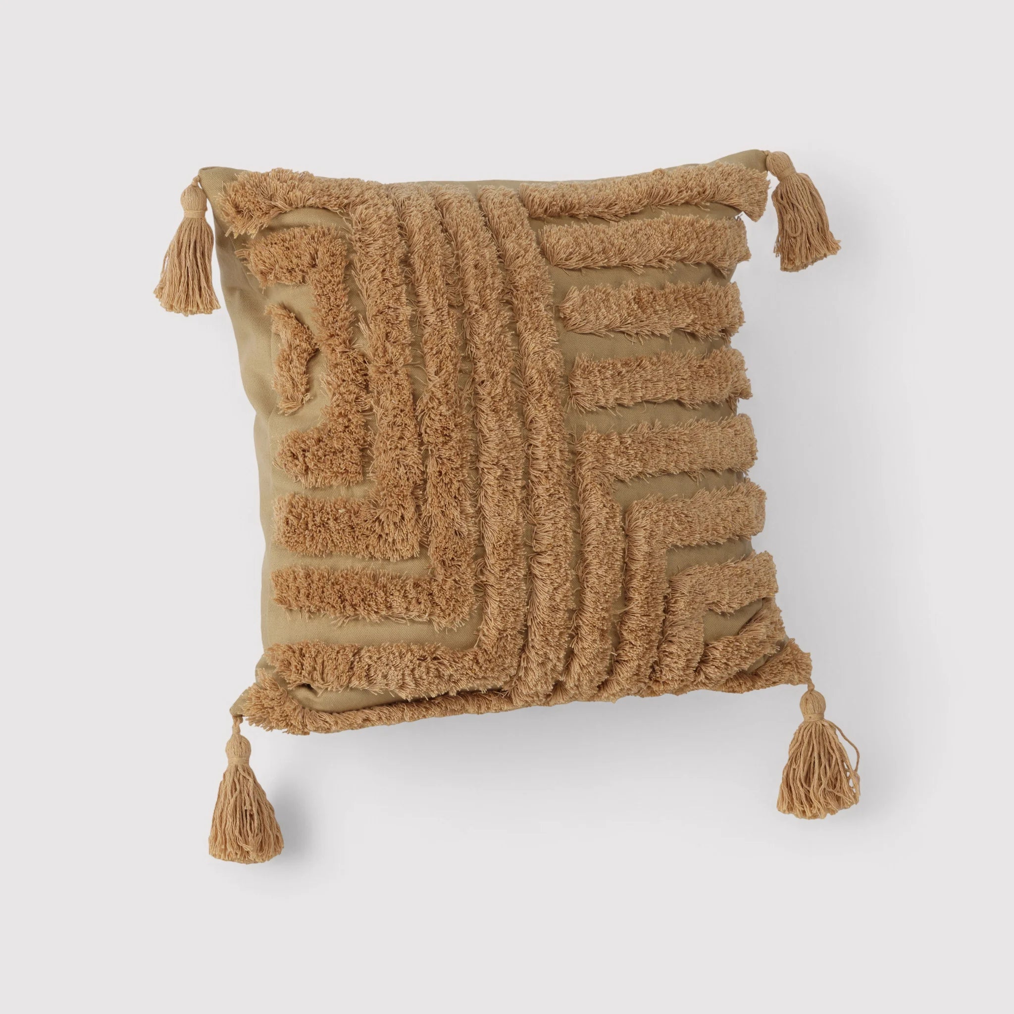 Hoteia - Federa marrone per cuscino con frange 45x45 cm