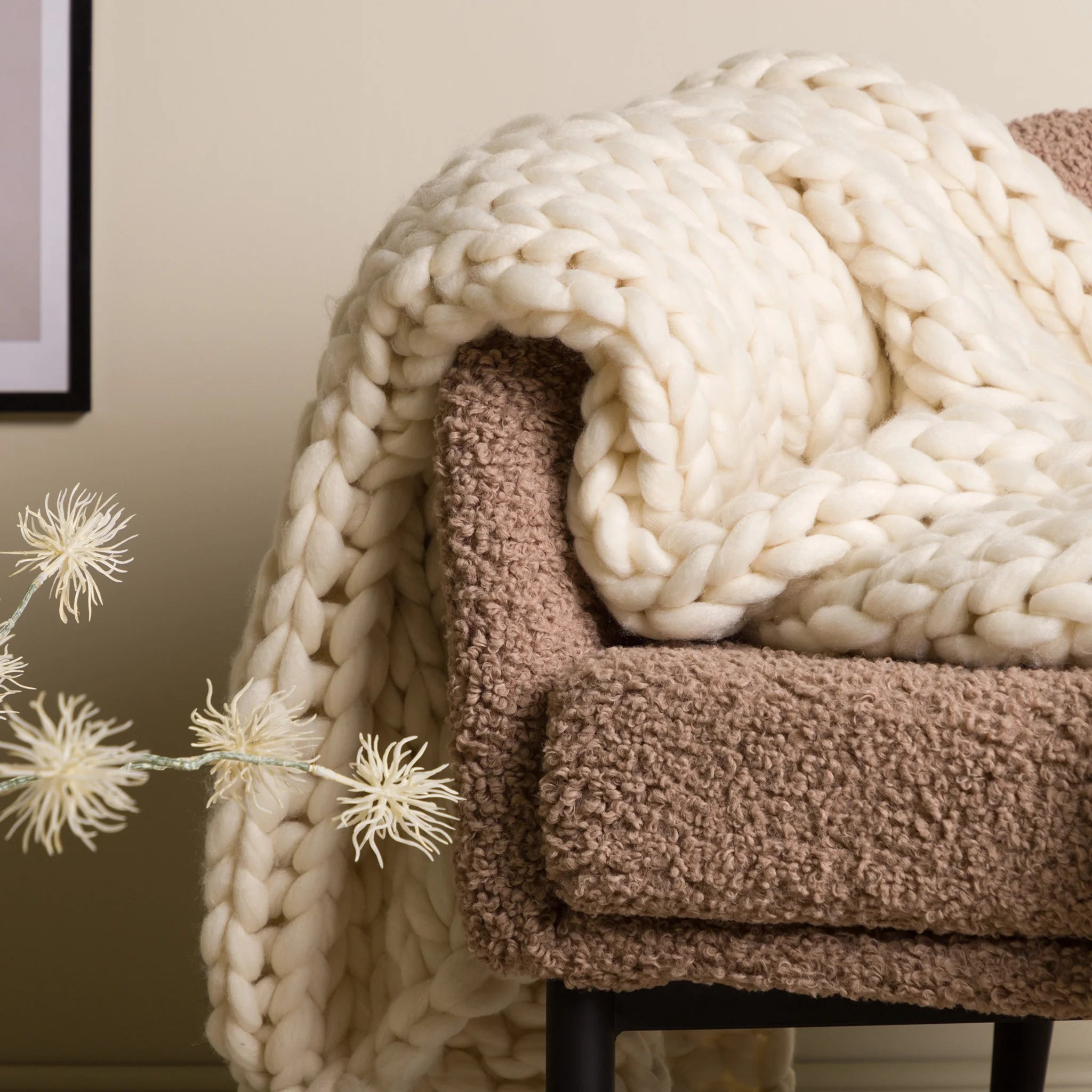 Cercis - Plaid bianco crema per camera o salotto