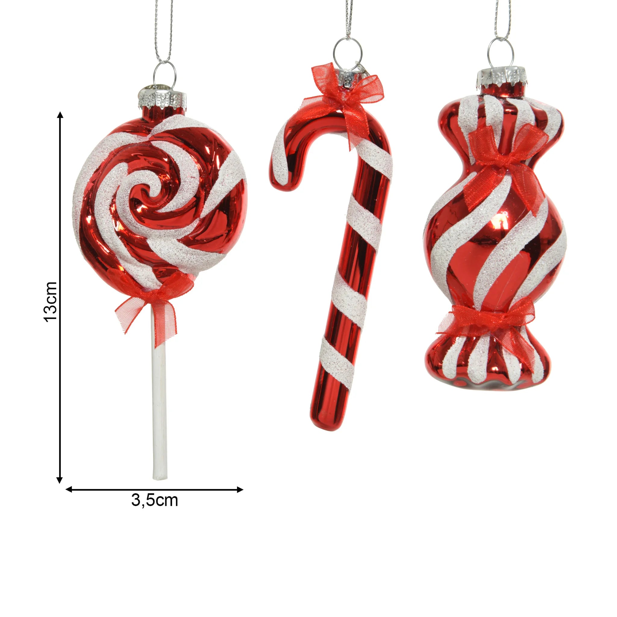 Padauk - Set 3 pendenti bianco e rosso per albero di Natale