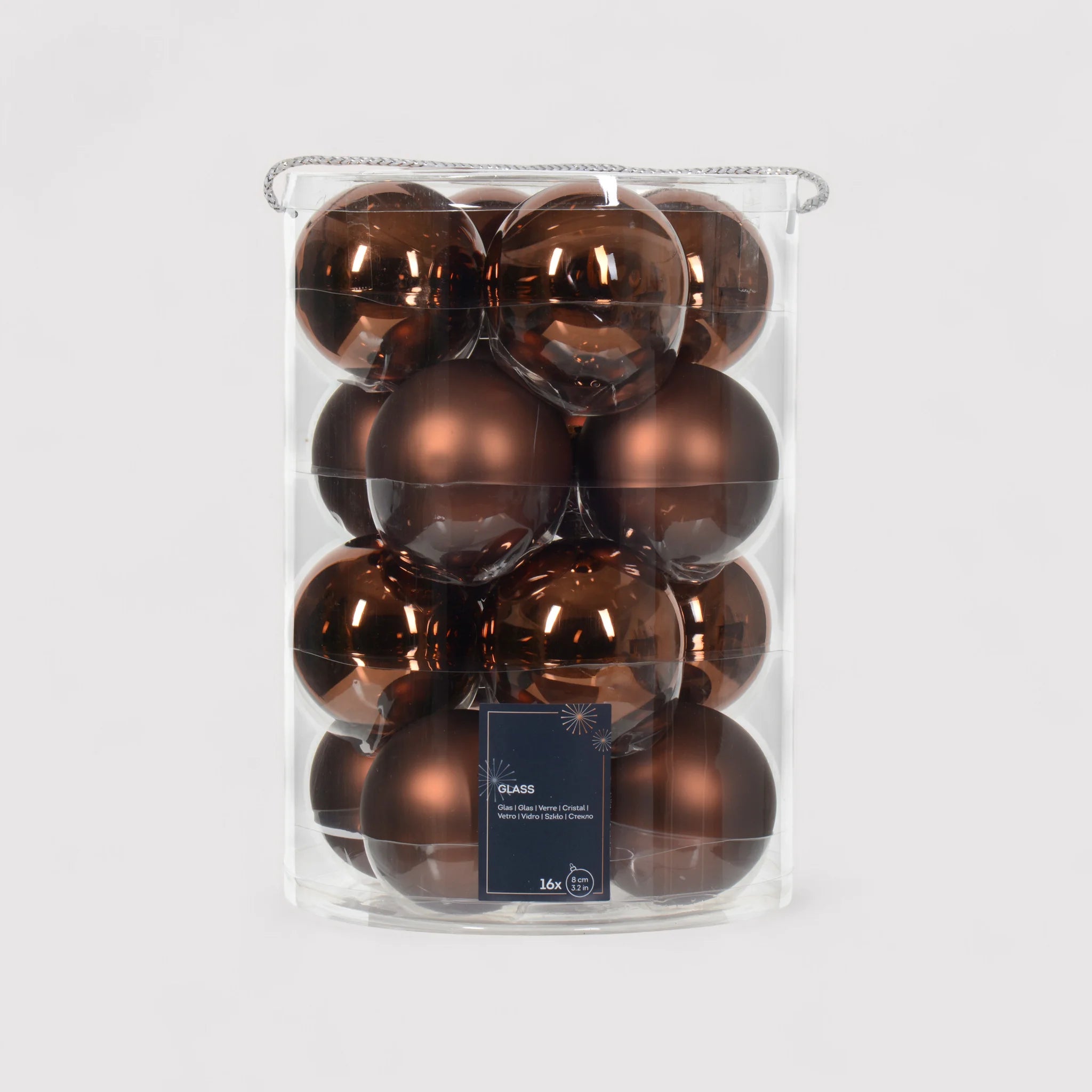 Ptelea - Set 16 sfere in vetro marrone per albero di Natale