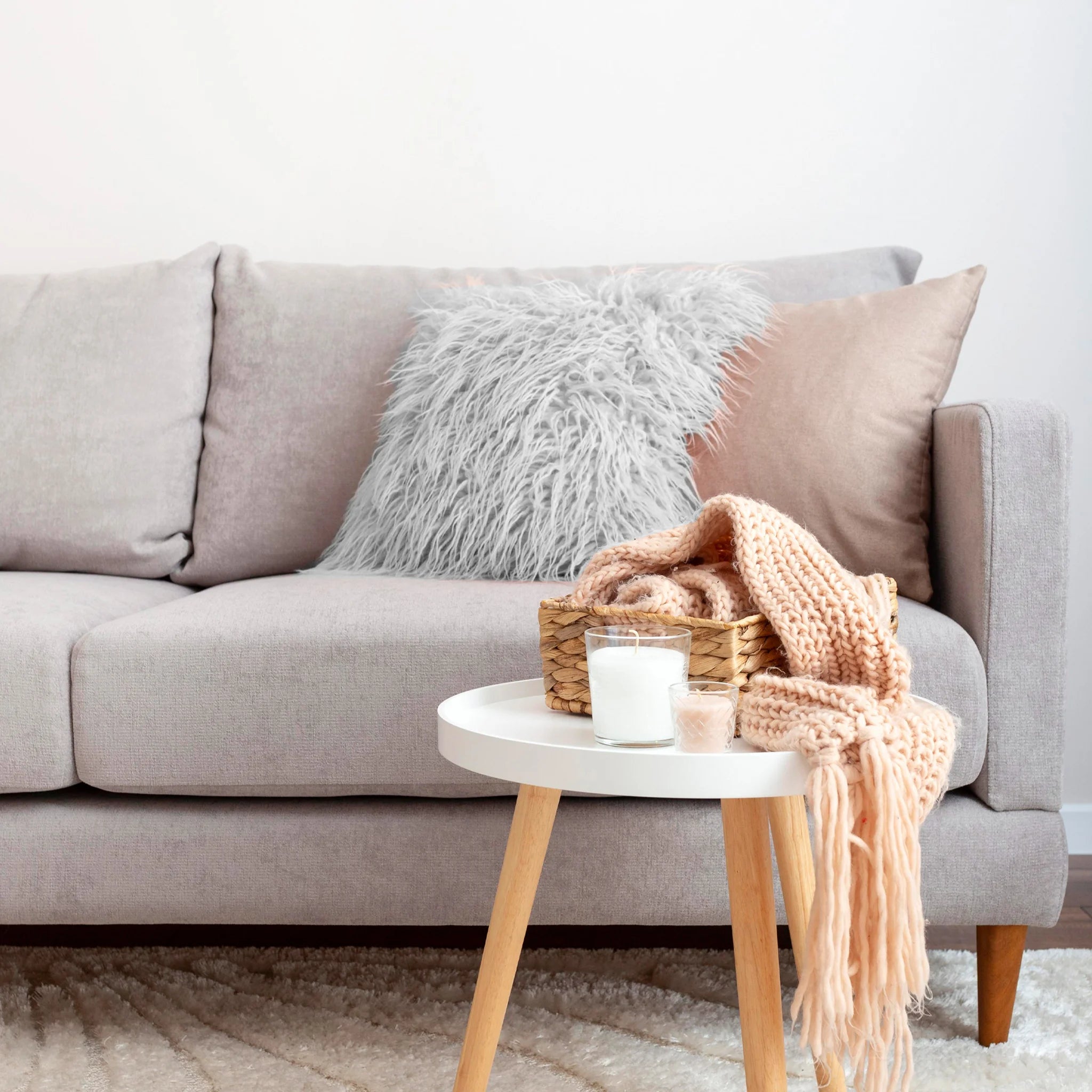 Yulmu - Cuscino decorativo bianco in poliestere effetto mongolian