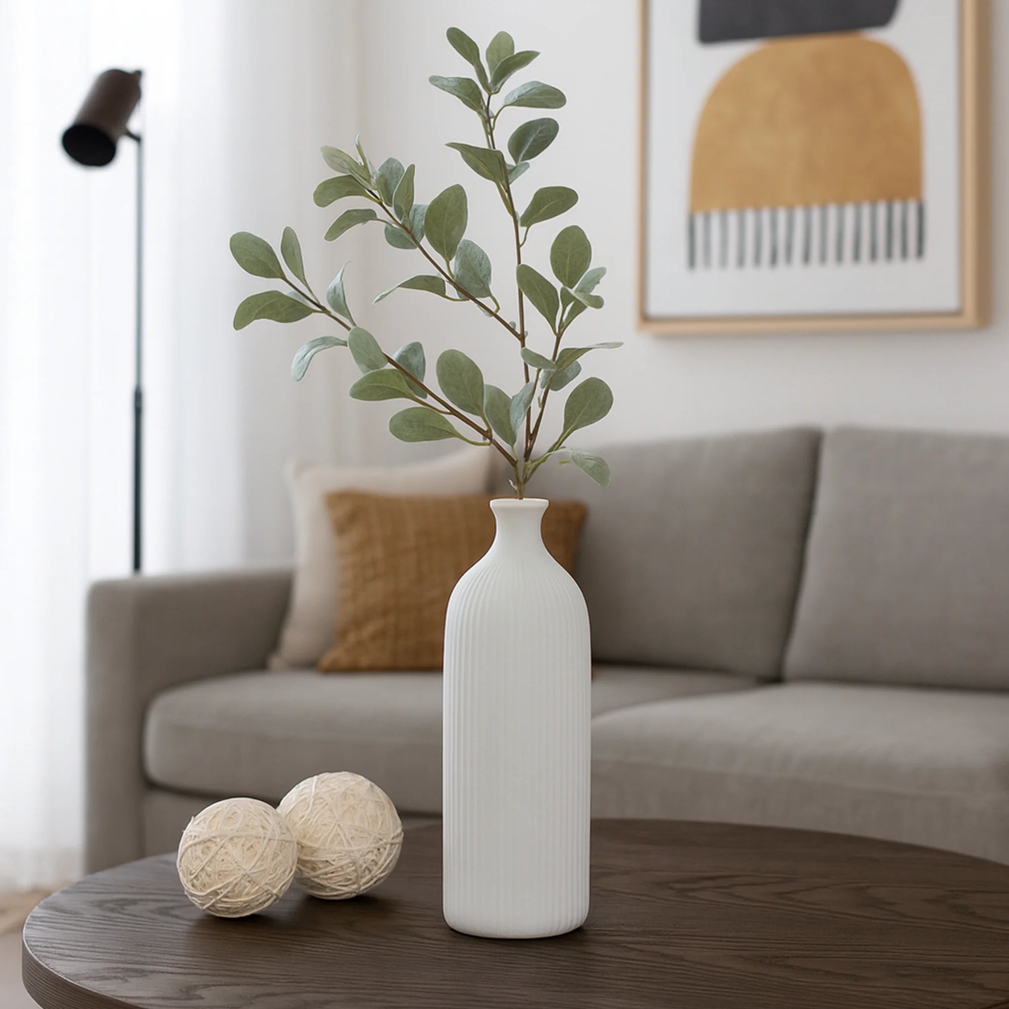 Bilinga - Vaso decorativo alto e stretto in gres bianco