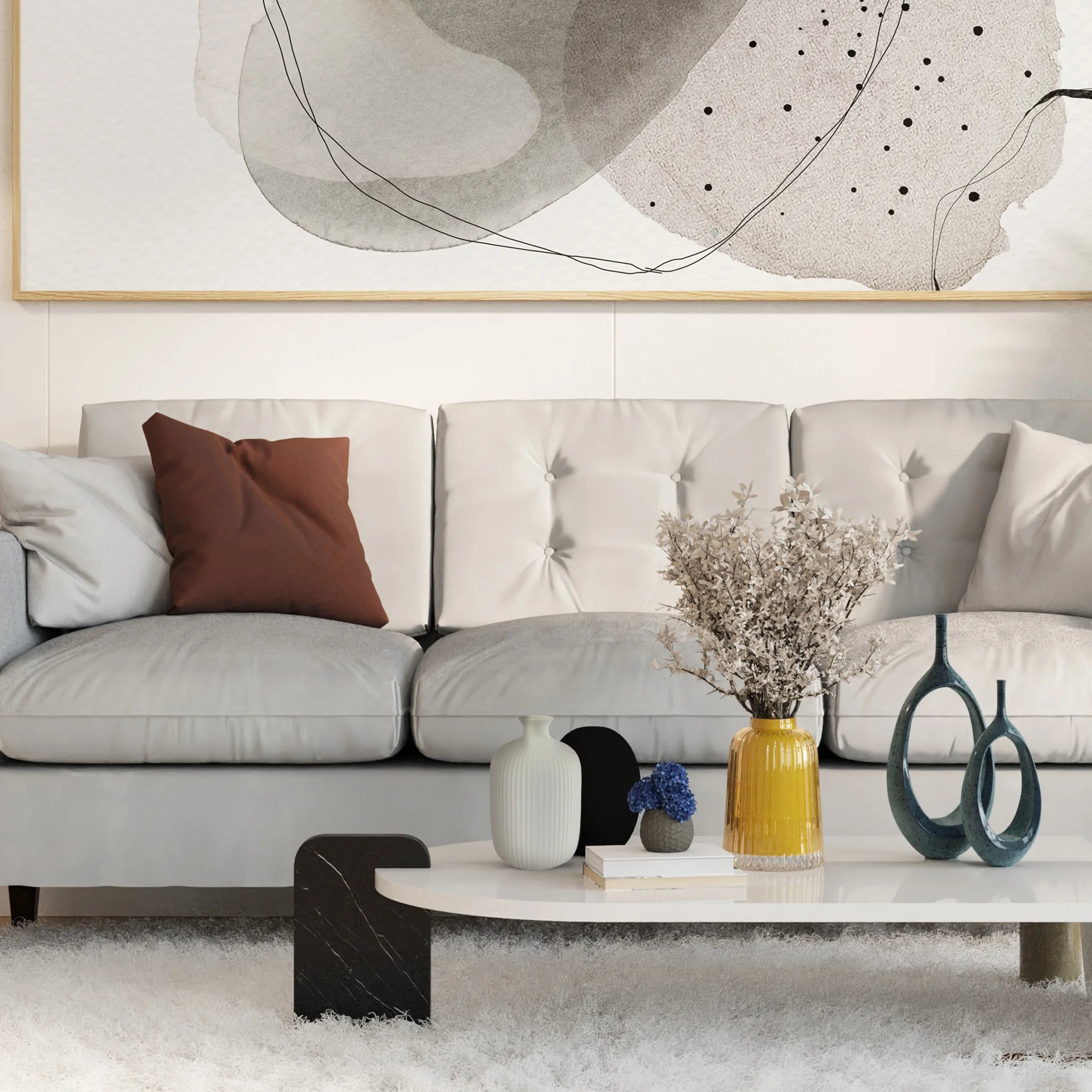 Tamanu - Vaso in gres bianco da decorazione per salotto