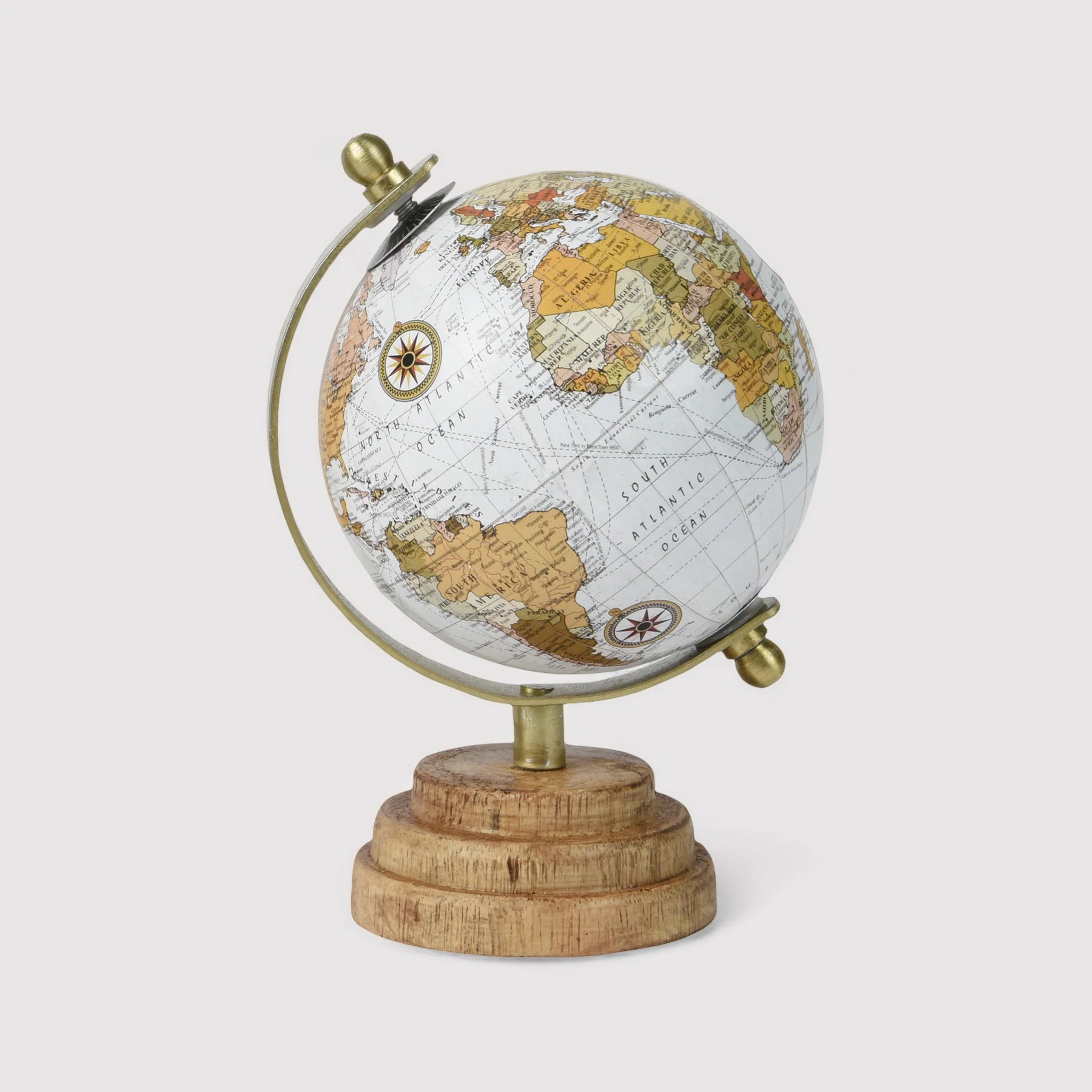 Bursera - Mappamondo decorativo in legno bianco e beige