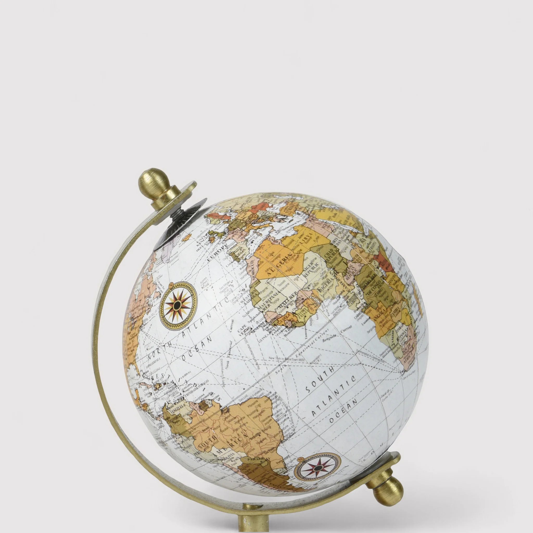 Bursera - Mappamondo decorativo in legno bianco e beige