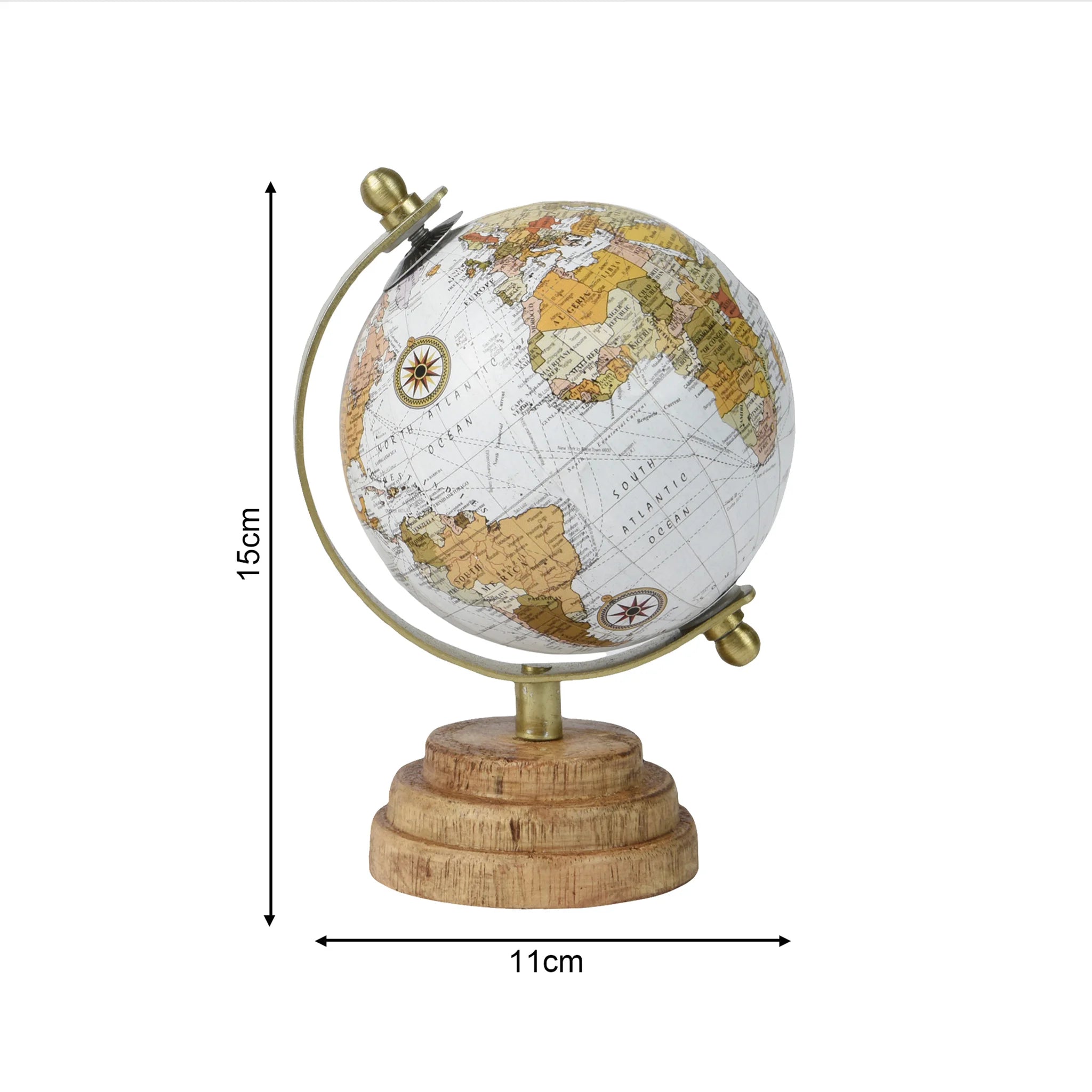 Bursera - Mappamondo decorativo in legno bianco e beige