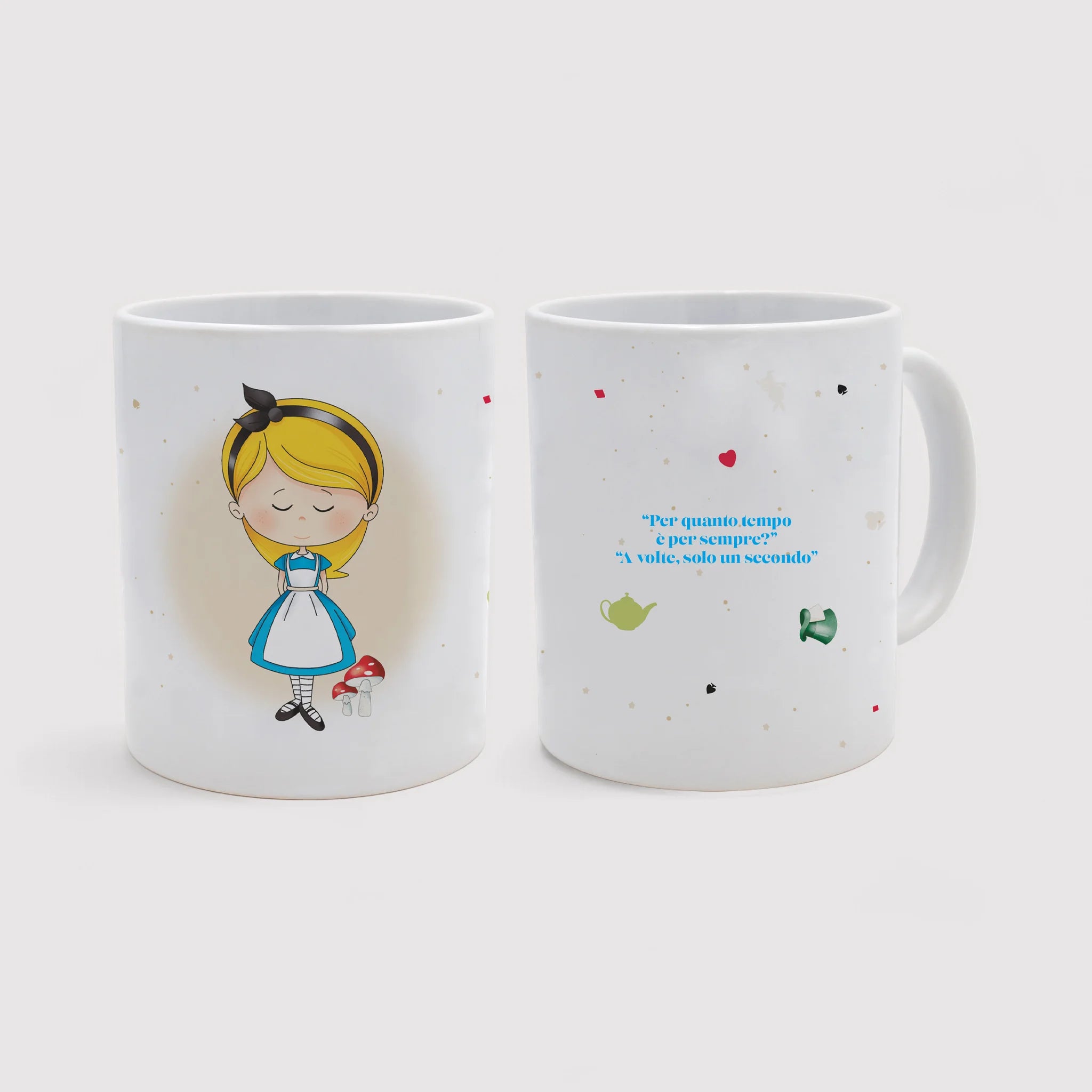 Set tazza tema "Il paese delle meraviglie" e 2 candele profumate fragranza benessere