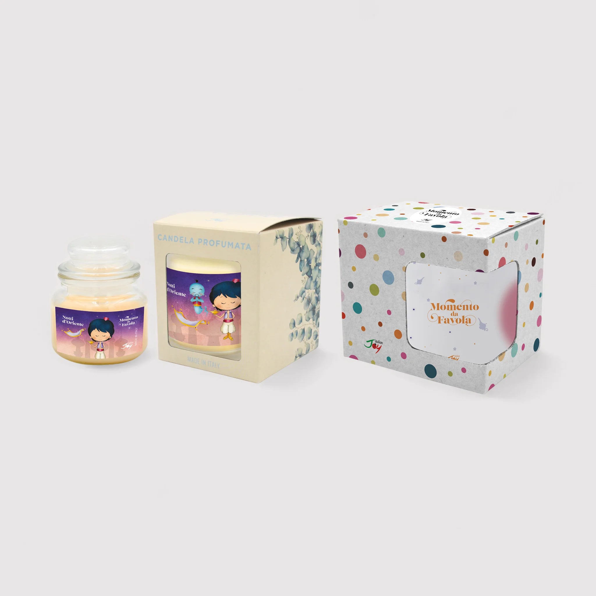 Set tazza tema "Notti d'oriente" e 2 candele profumate fragranza vaniglia