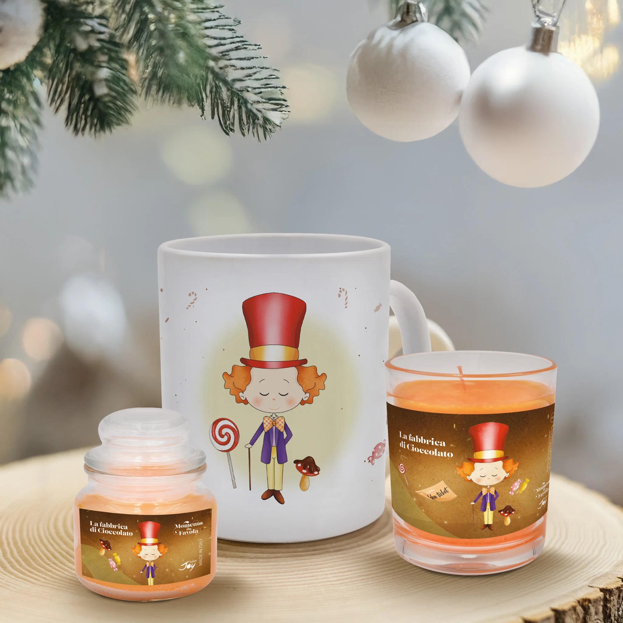 Set tazza e 2 candele profumate fragranza arancia e cannella