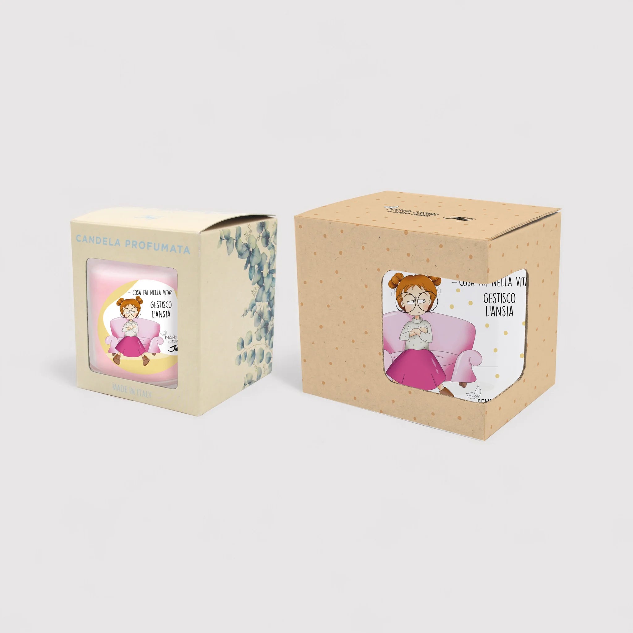 Set 1 tazza in ceramica e bicchiere con candela fragranza rosa