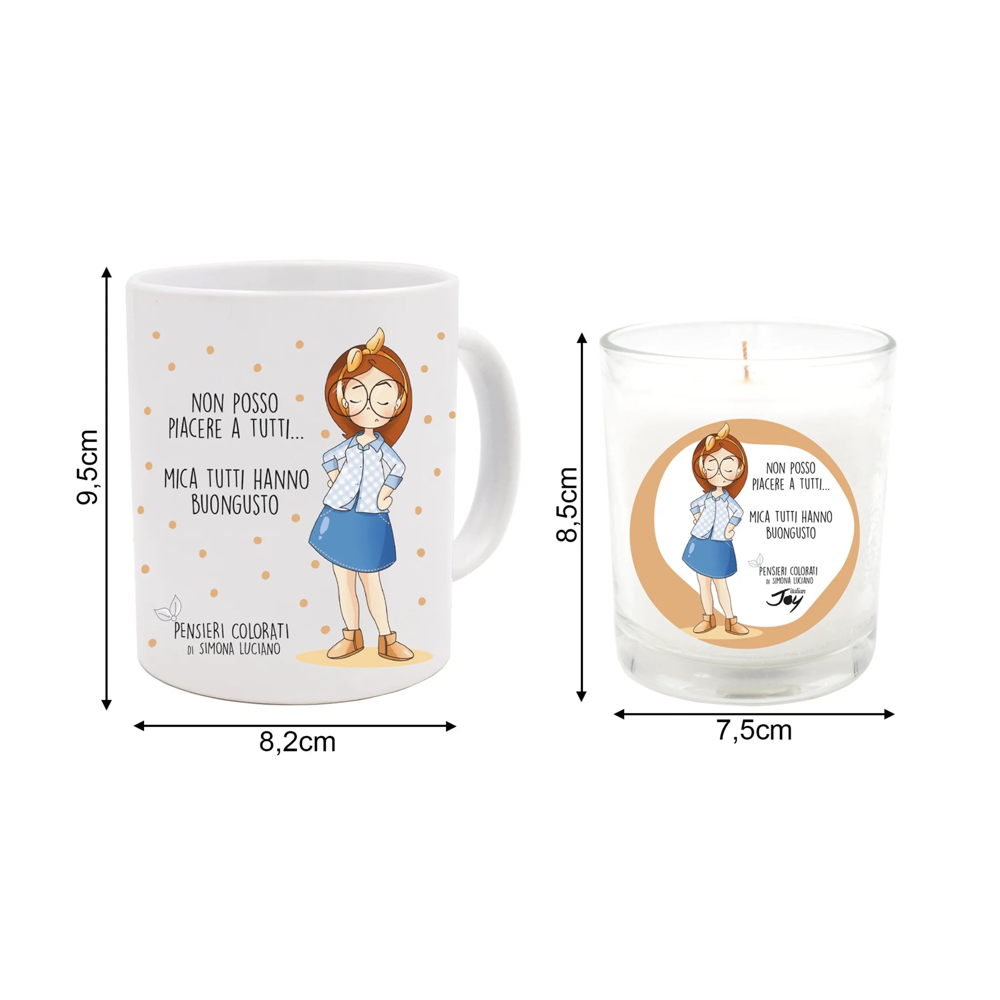 Set 1 tazza in ceramica e bicchiere con candela fragranza gelsomino