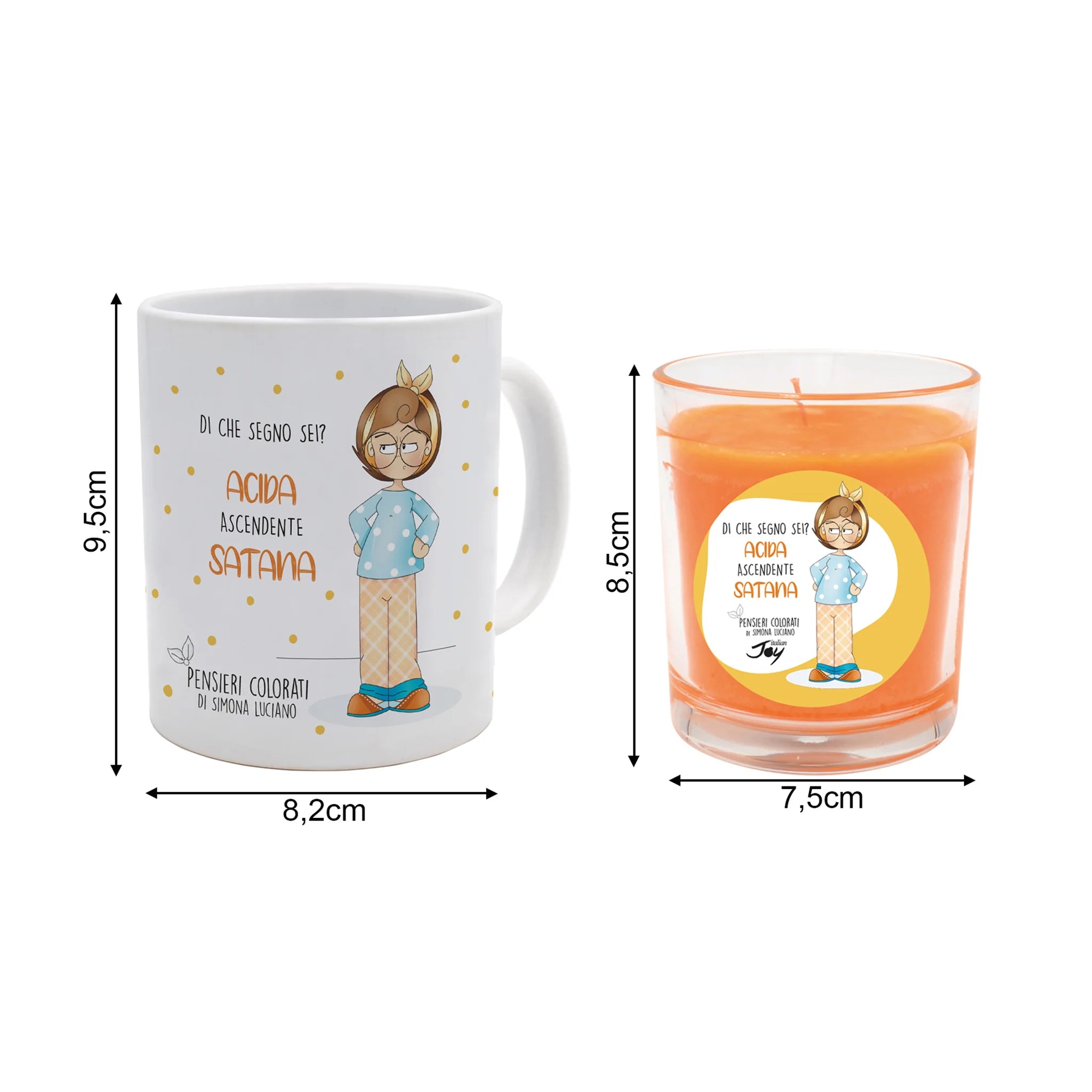 Set 1 tazza in ceramica e bicchiere con candela fragranza agrumi