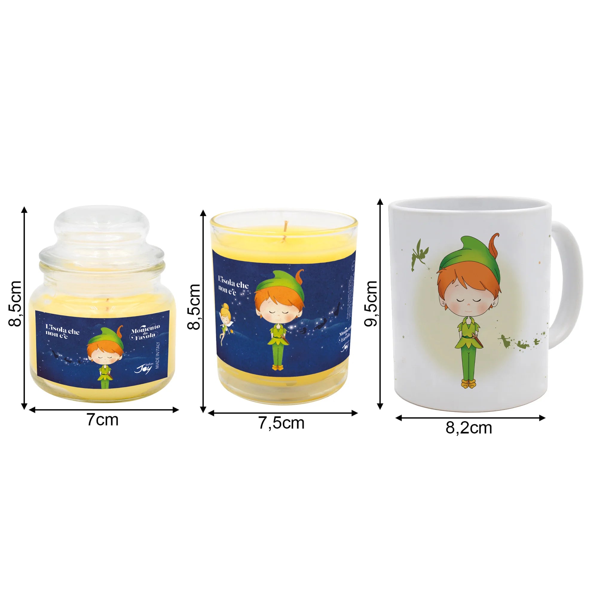 Set tazza tema "L'isola che non c'è" e 2 candele profumate fragranza cupcake