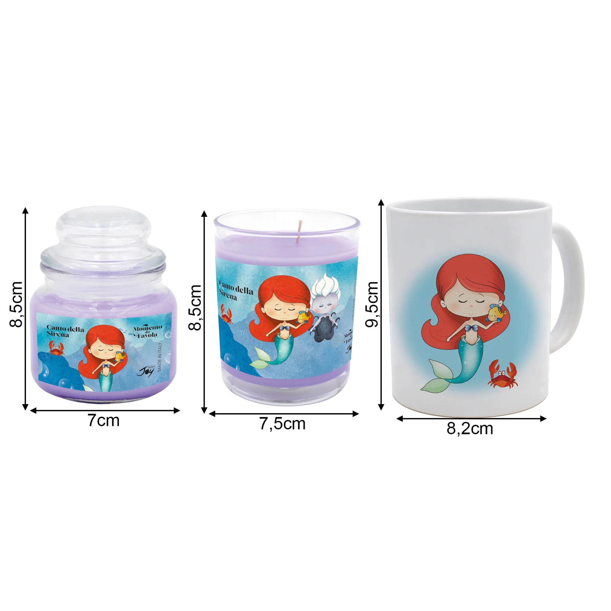 Set tazza tema "Canto della sirena" e 2 candele profumate fragranza lavanda