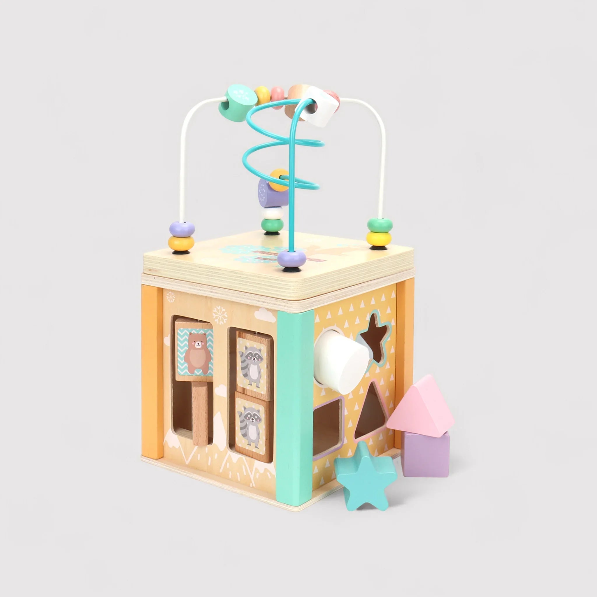 Amole - Cubo montessoriano in legno 5 giochi in 1