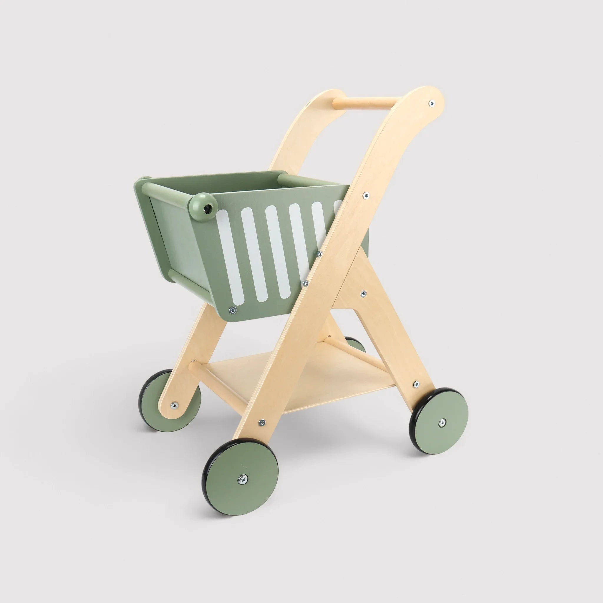 Bakly - Carrello giocattolo in legno verde e marrone