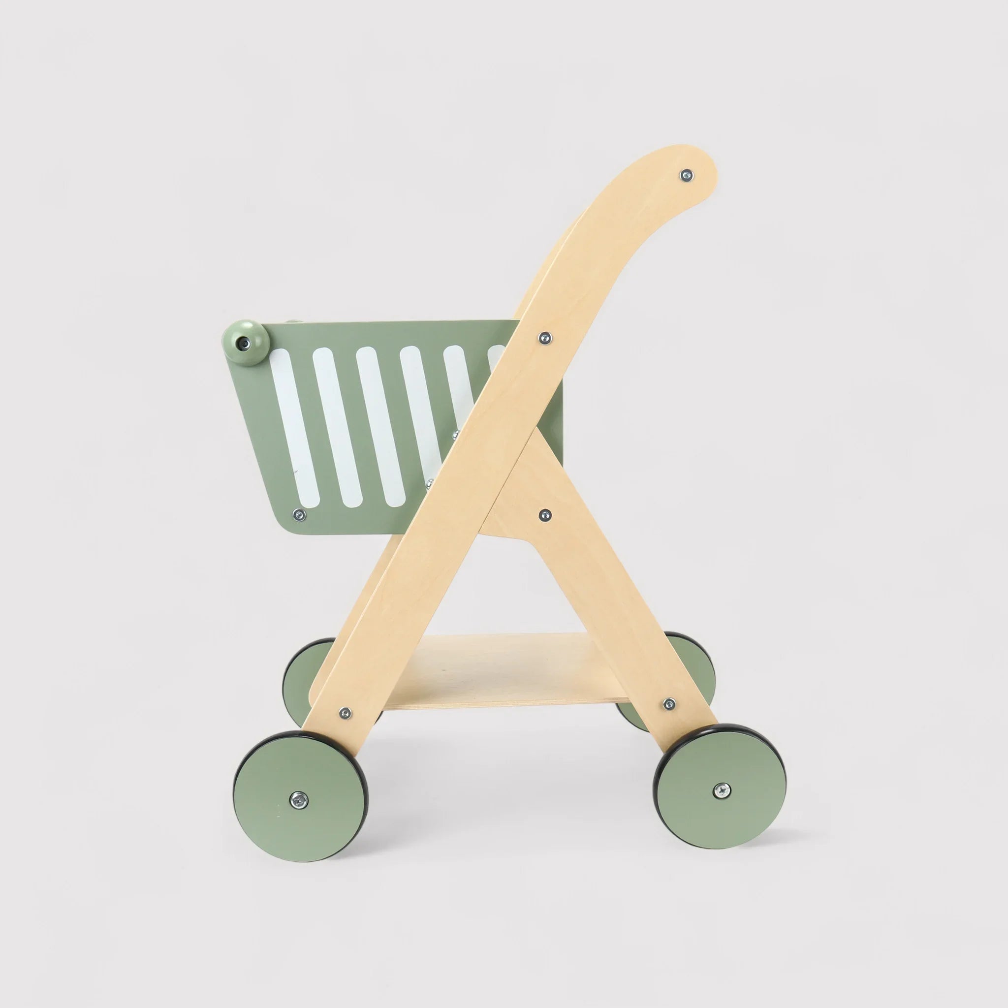 Bakly - Carrello giocattolo in legno verde e marrone