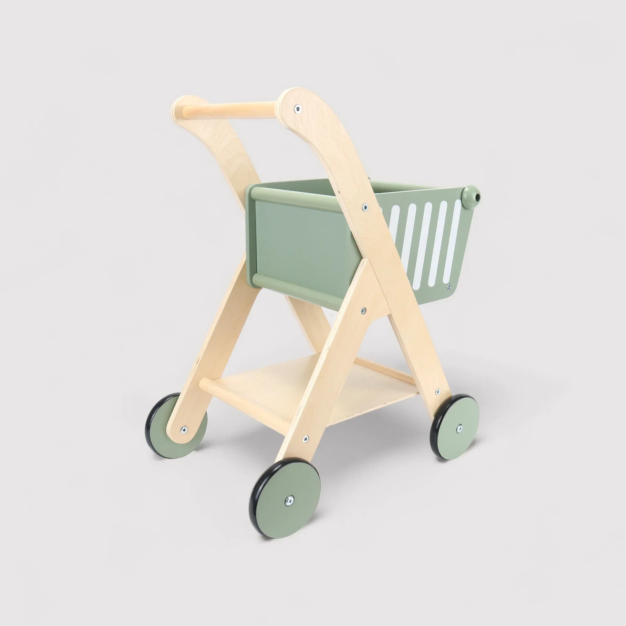 Bakly - Carrello giocattolo in legno verde e marrone