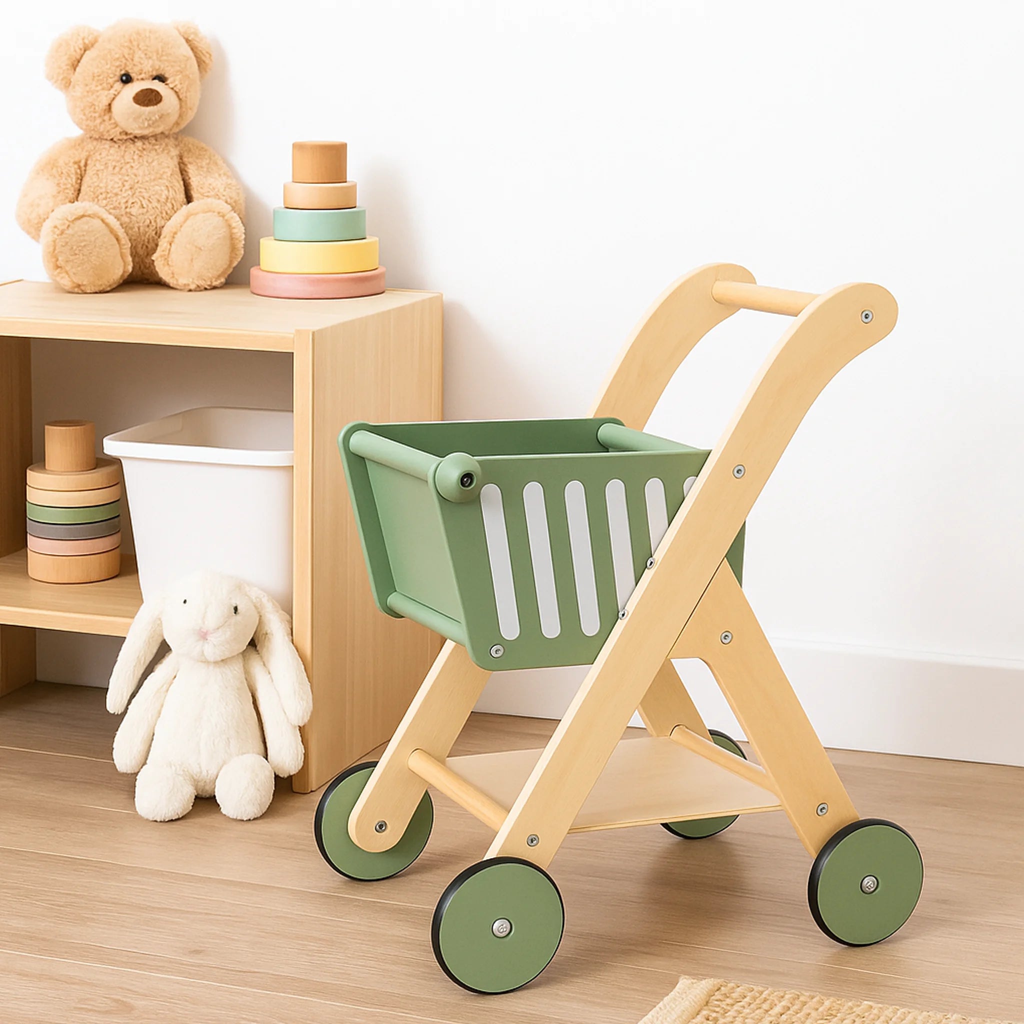 Bakly - Grüner und brauner Holzspielzeugwagen