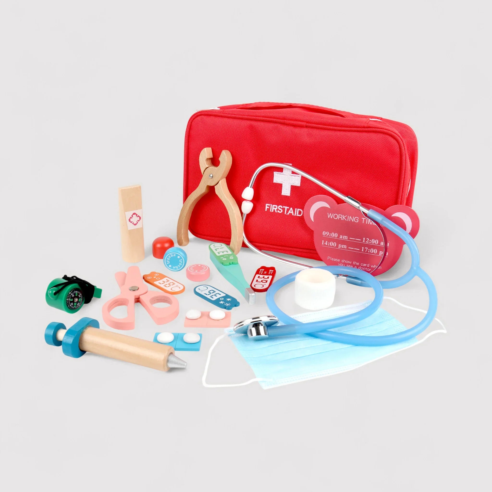 Muena - Kit da dottore giocattolo in legno con astuccio