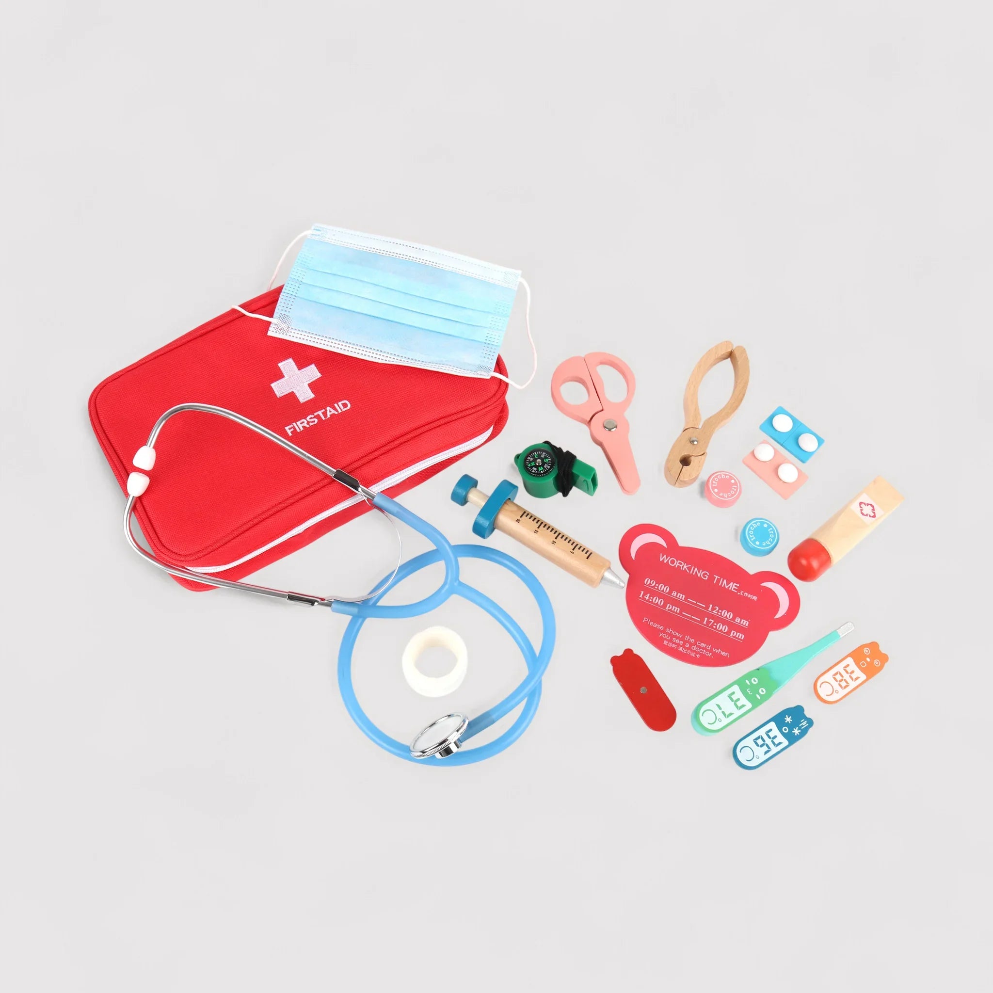 Muena - Kit da dottore giocattolo in legno con astuccio