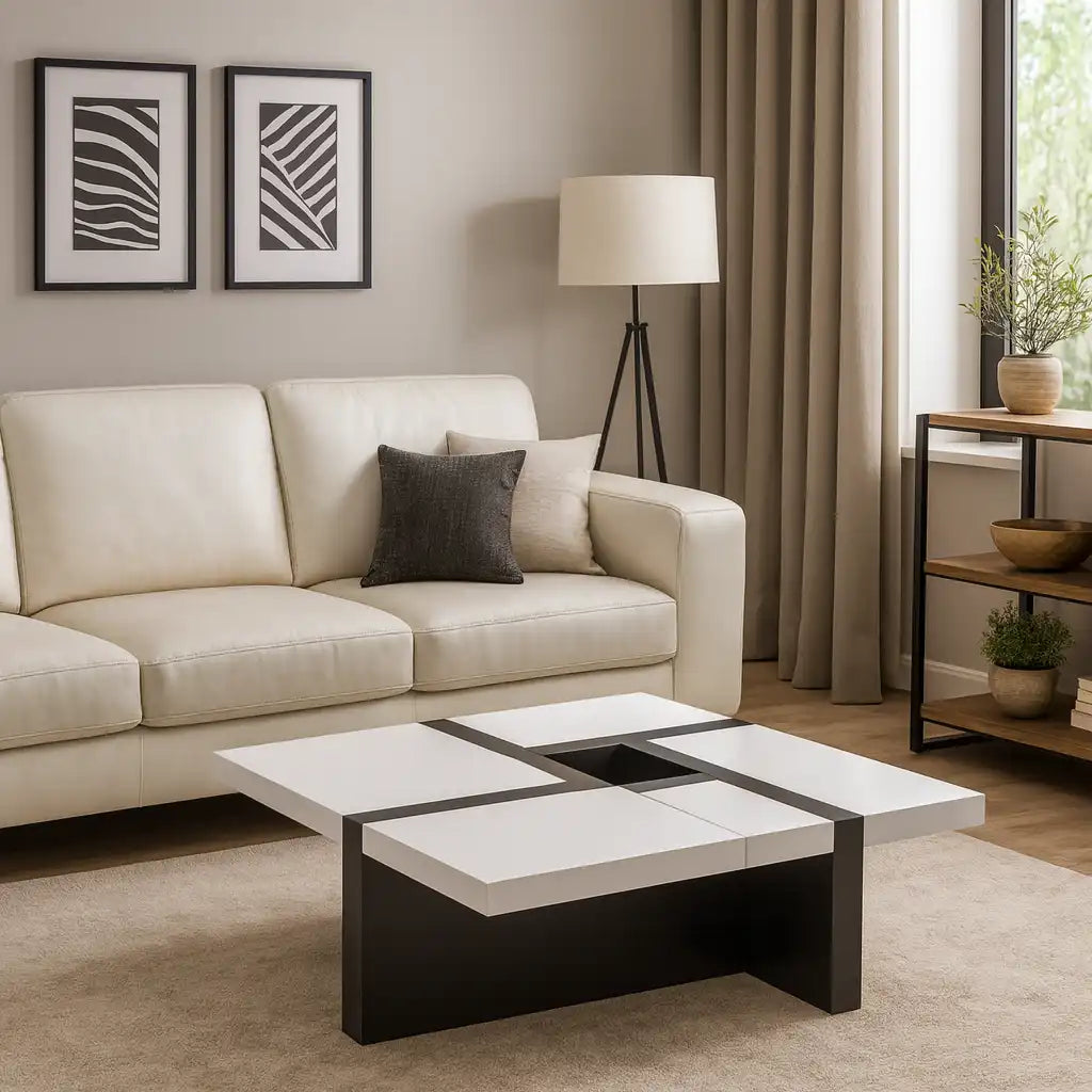 Hoodia - Tavolino basso da salotto moderno bianco e nero