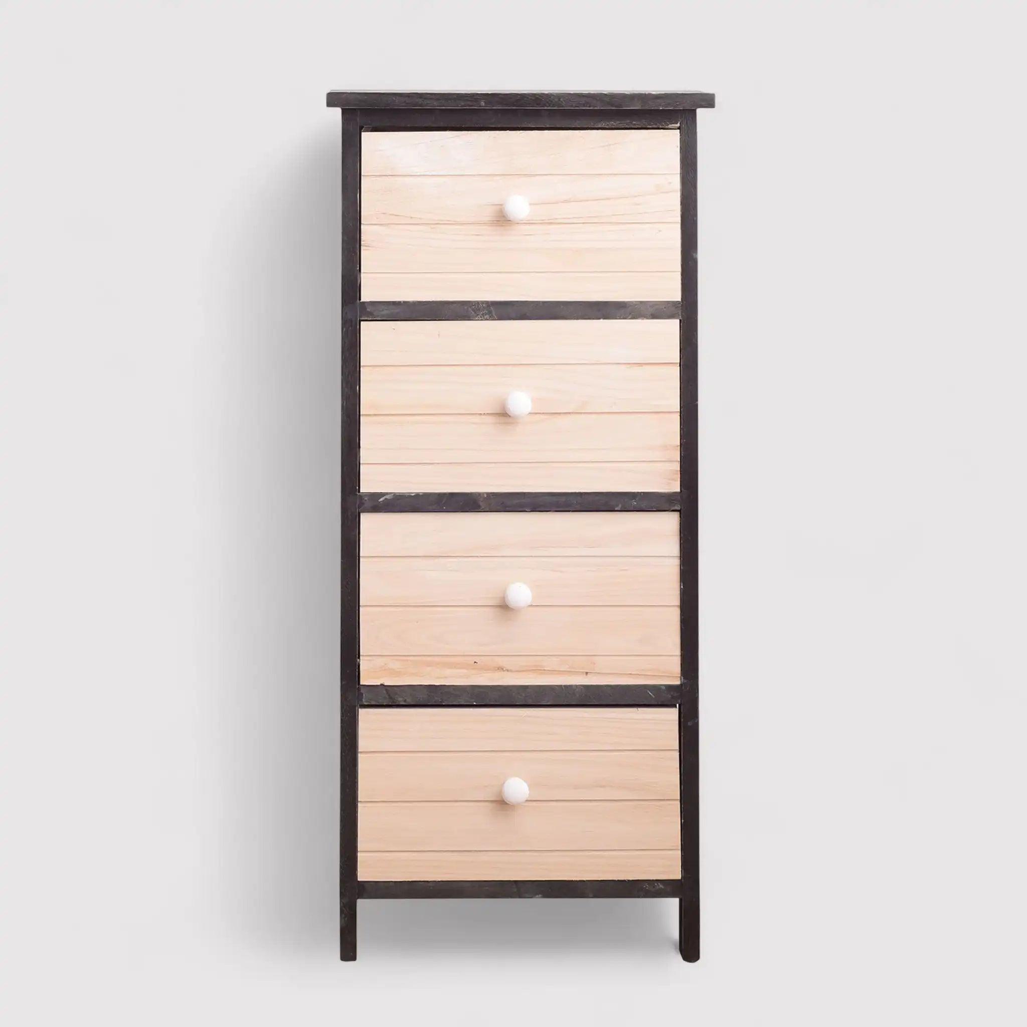 Zamia - Cassettiera in legno chiaro con 4 cassetti incisi