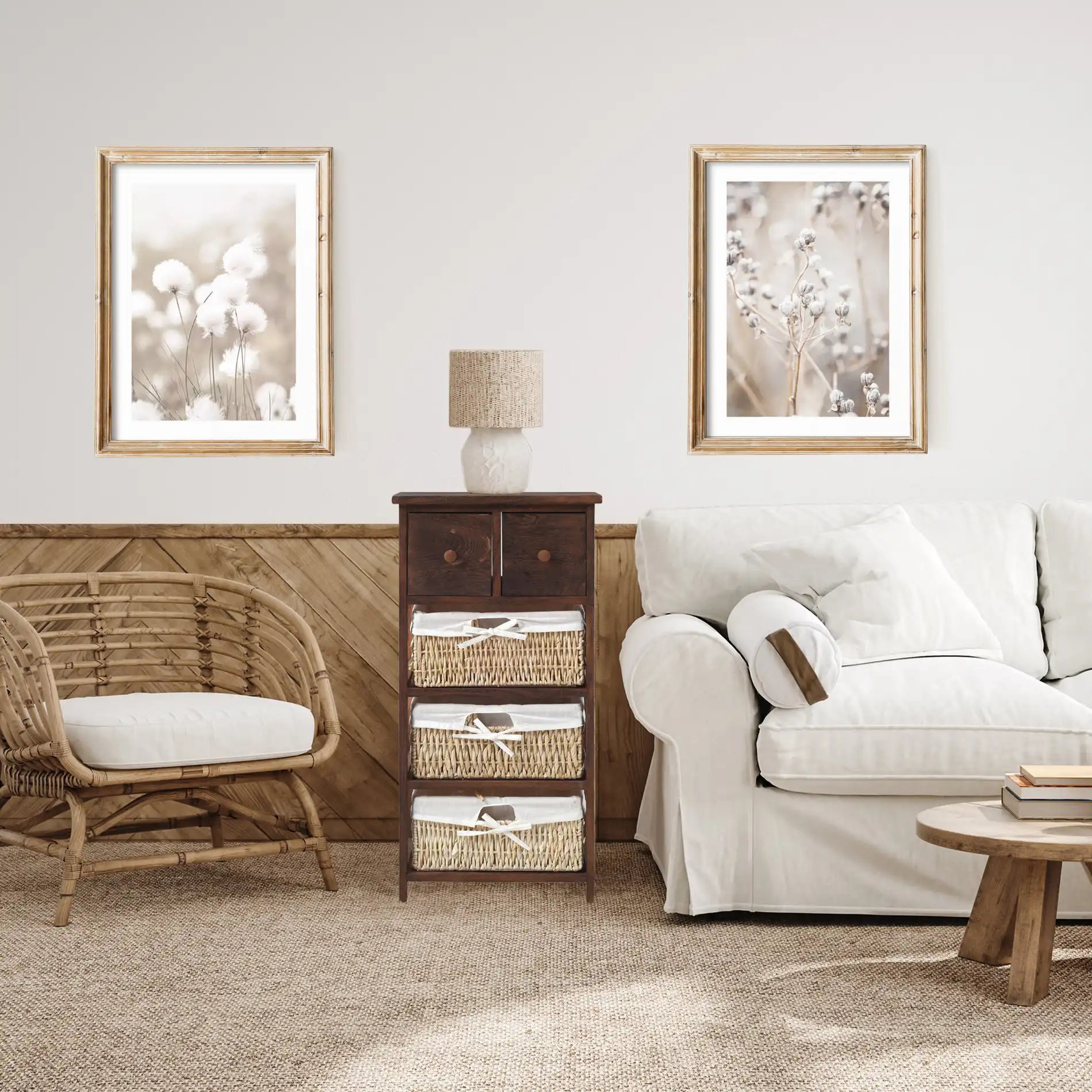 Erica - Mobiletto in vimini marrone con 2 cassetti e 3 cestini