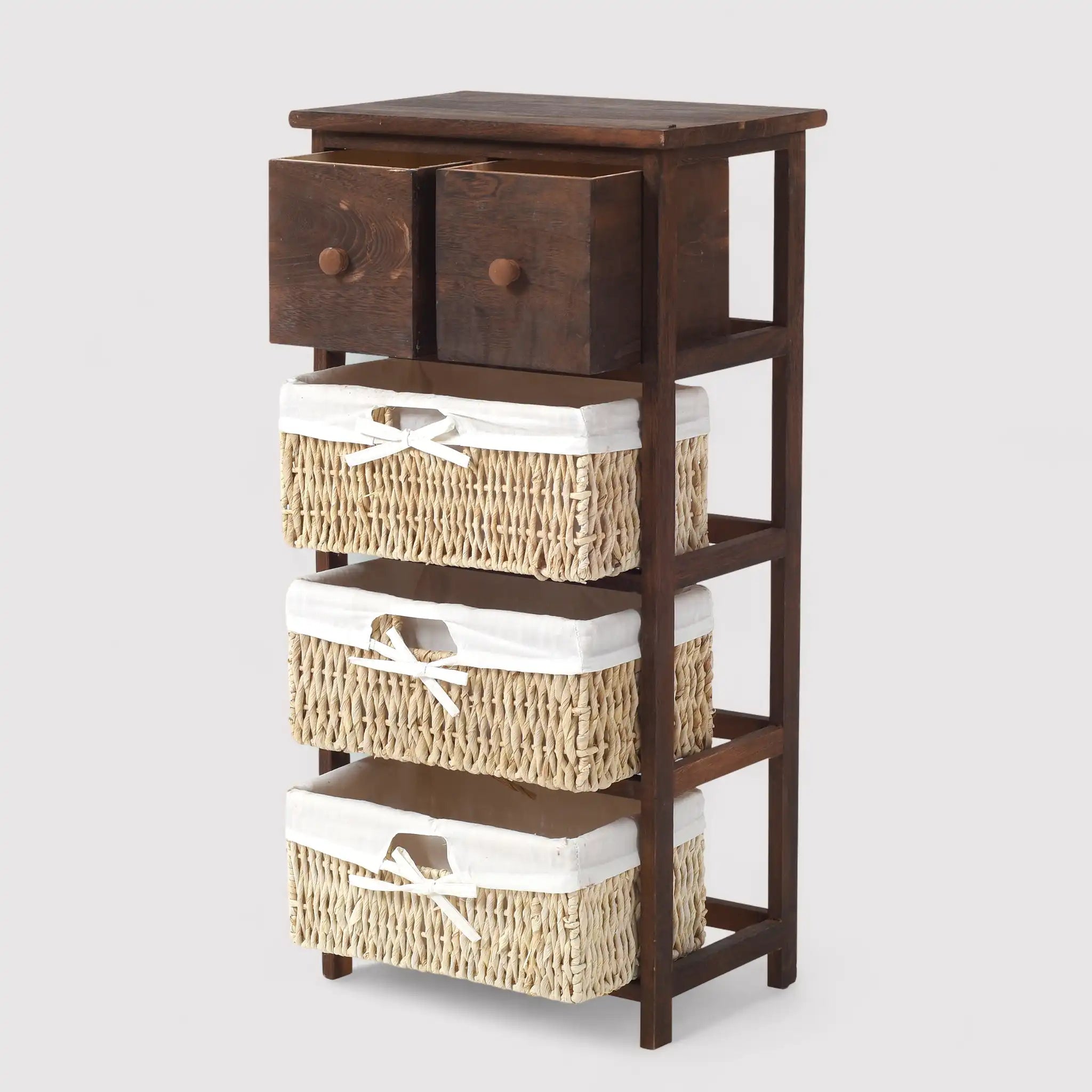 Erica - Mobiletto in vimini marrone con 2 cassetti e 3 cestini