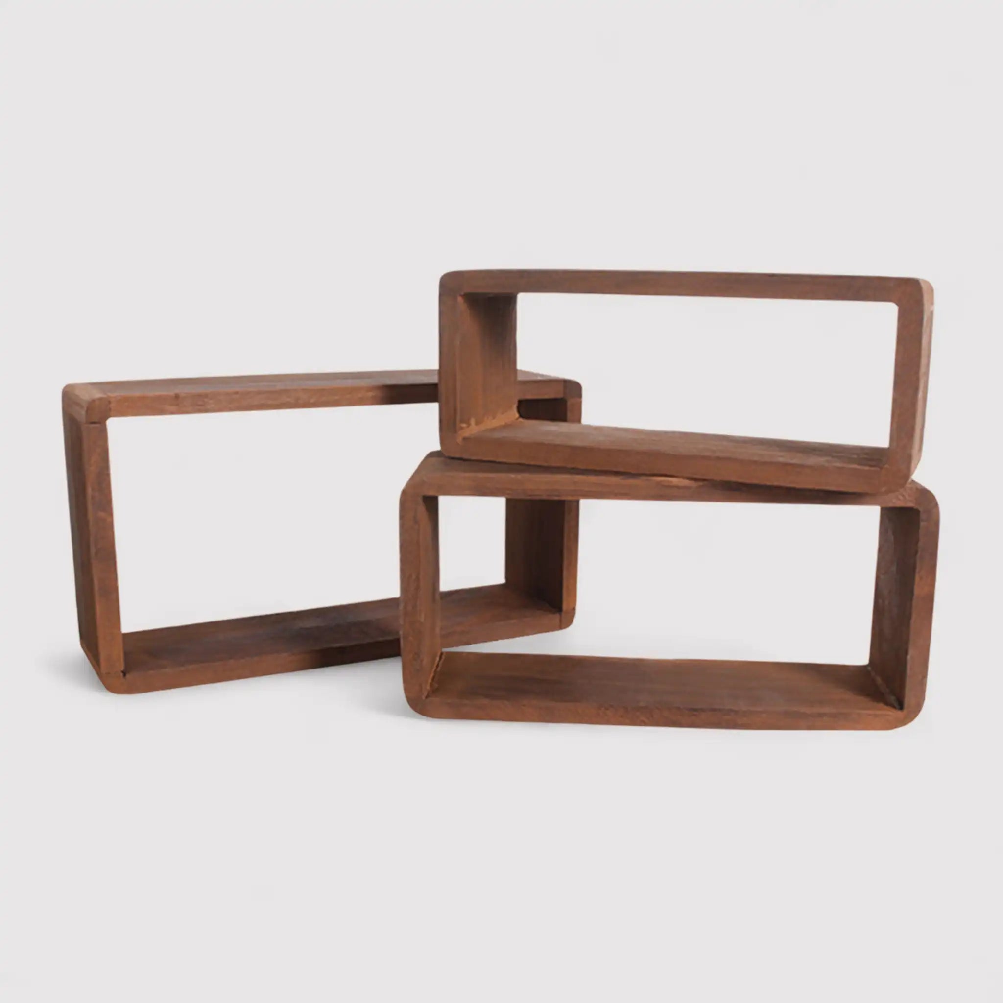 Costolina - Set di 3 mensole marroni geometriche