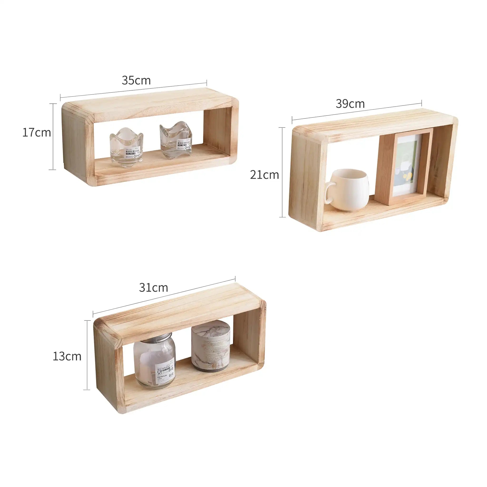 Brassia - Set di 3 mensole moderne rettangolari in legno chiaro
