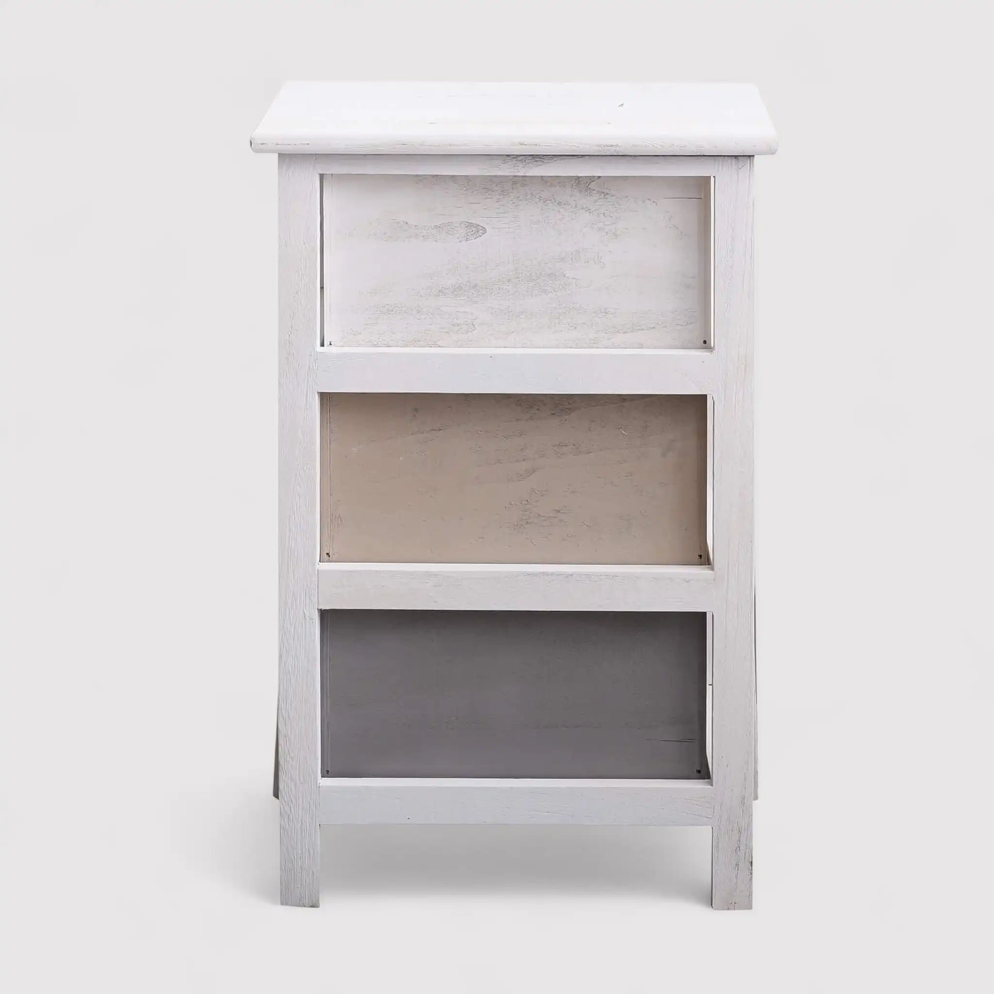 Eugenia - Comodino shabby chic con pomelli a cuore e 3 cassetti