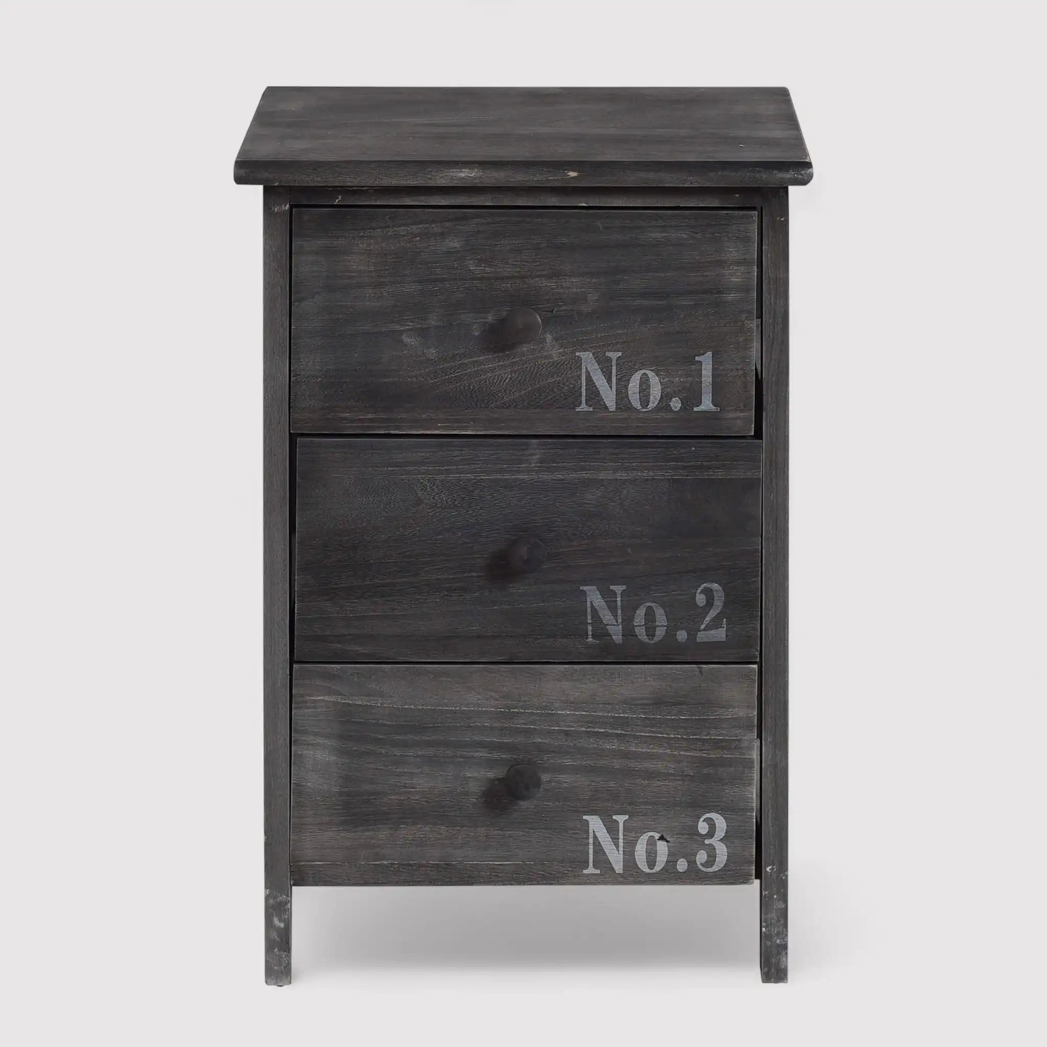 Anturio - Comodino in stile industrial con 3 cassetti decorati