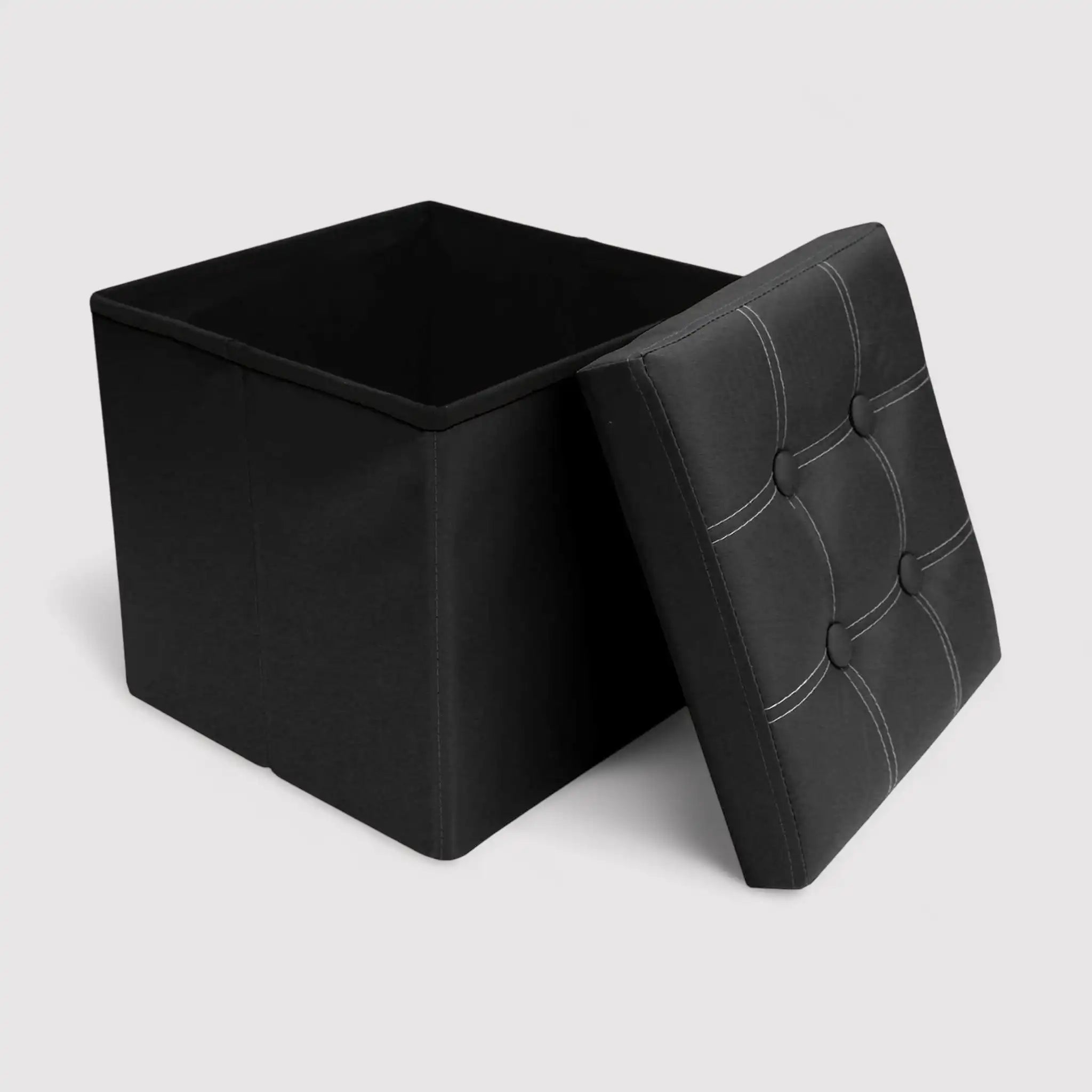 Angelica - Pouf a cubo portaoggetti nero in ecopelle