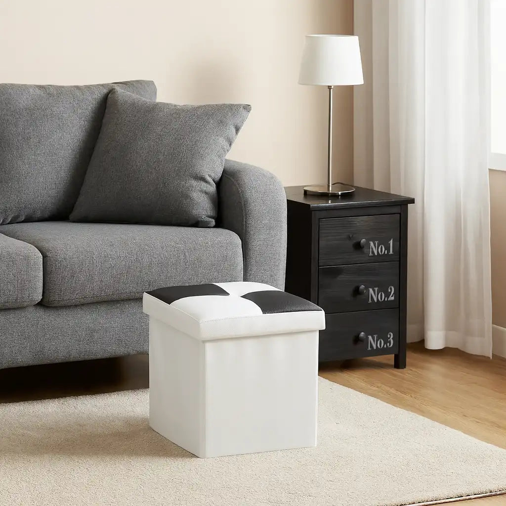 Cydonia - Pouf contenitore a cubo bianco e nero moderno