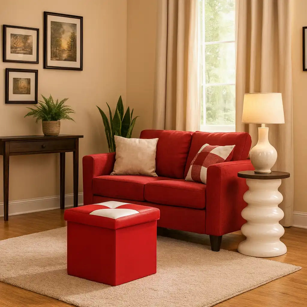 Physalis - Pouf contenitore moderno a scacchi bianchi e rossi