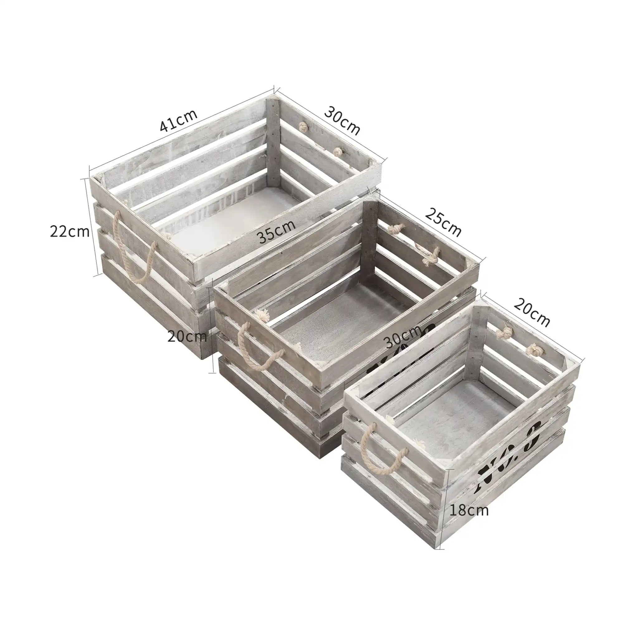 Set de 3 boîtes en bois shabby blanches décorées