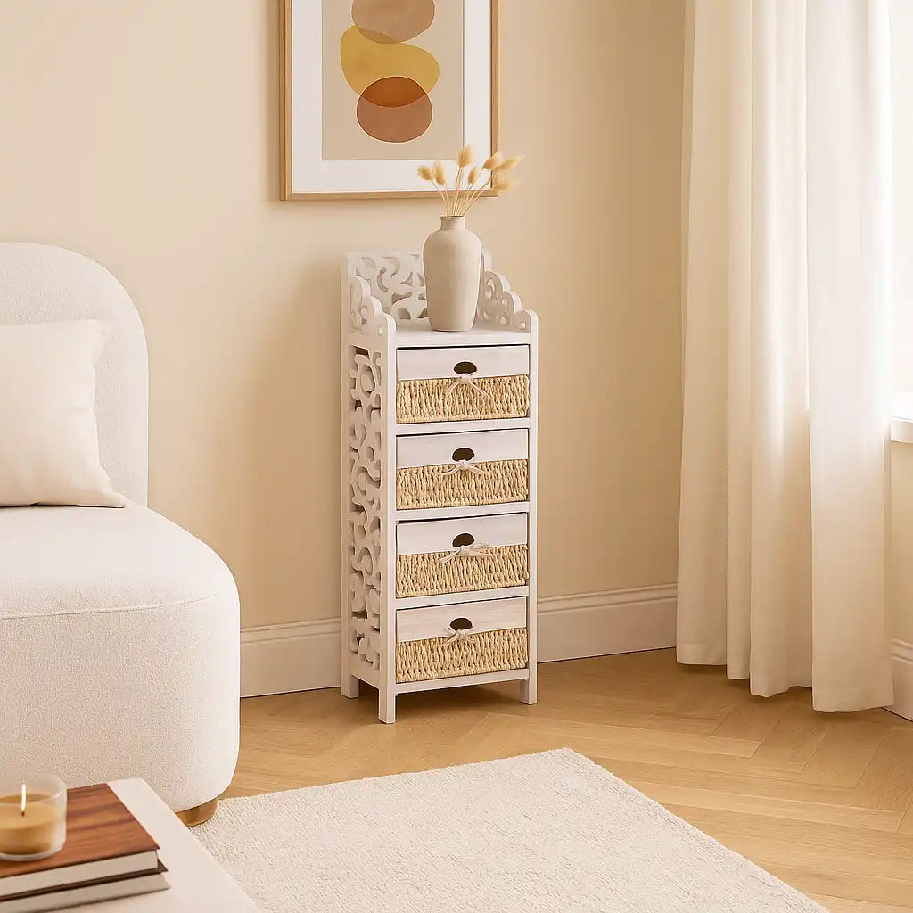 Rosa - Cassettiera barocca con 4 cestini e alzatina intagliata