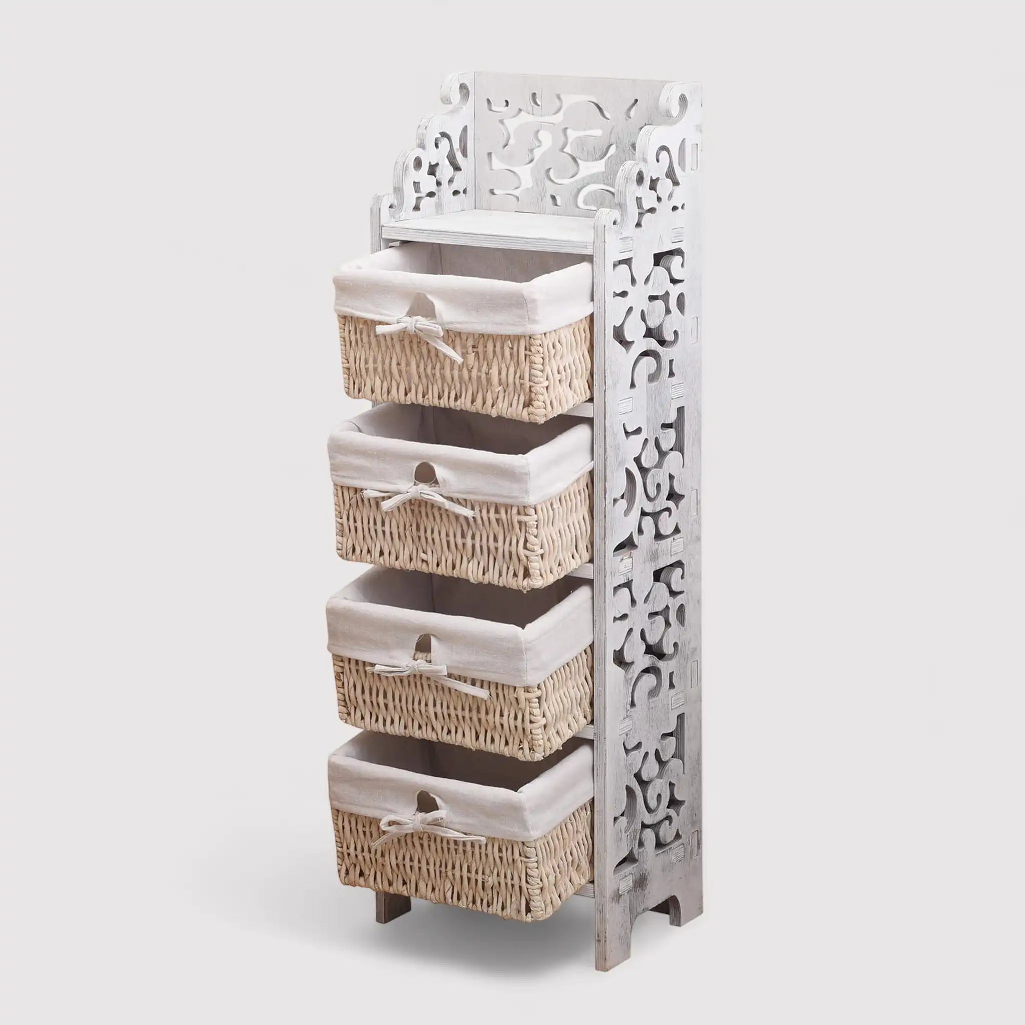 Rosa - Cassettiera barocca con 4 cestini e alzatina intagliata