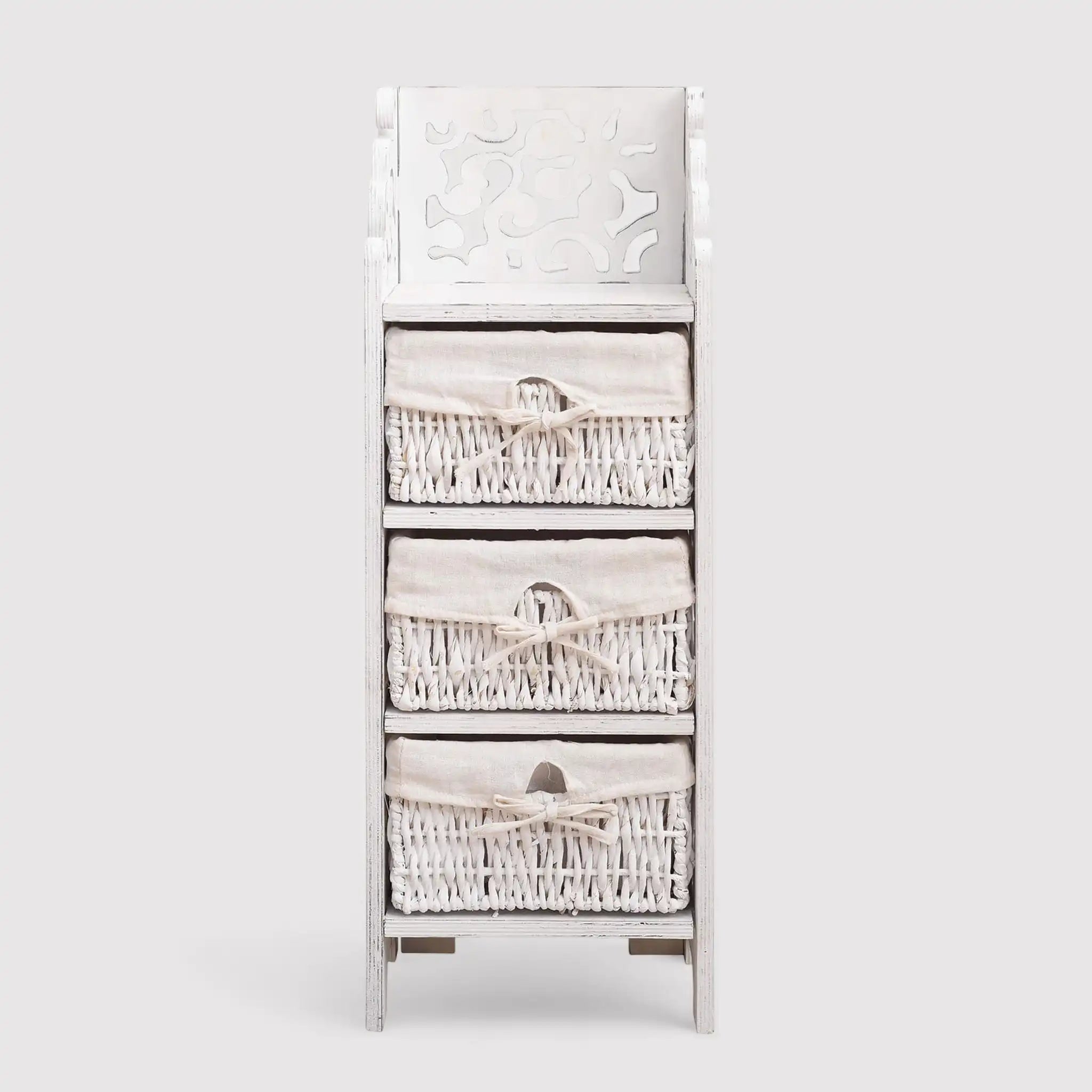 Maranta - Comodino in vimini con 3 cestini con motivo floreale