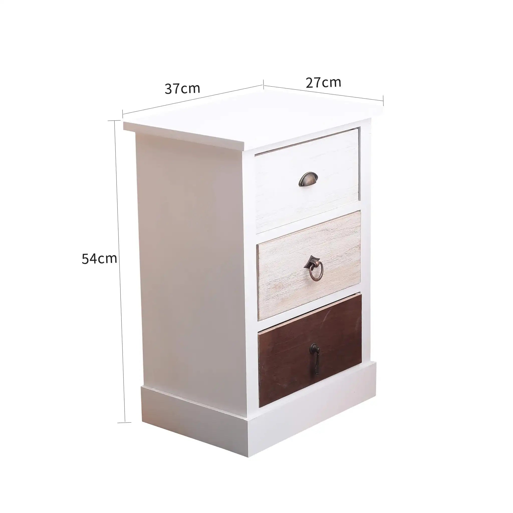 Table de chevet vintage avec 3 tiroirs en bois naturel