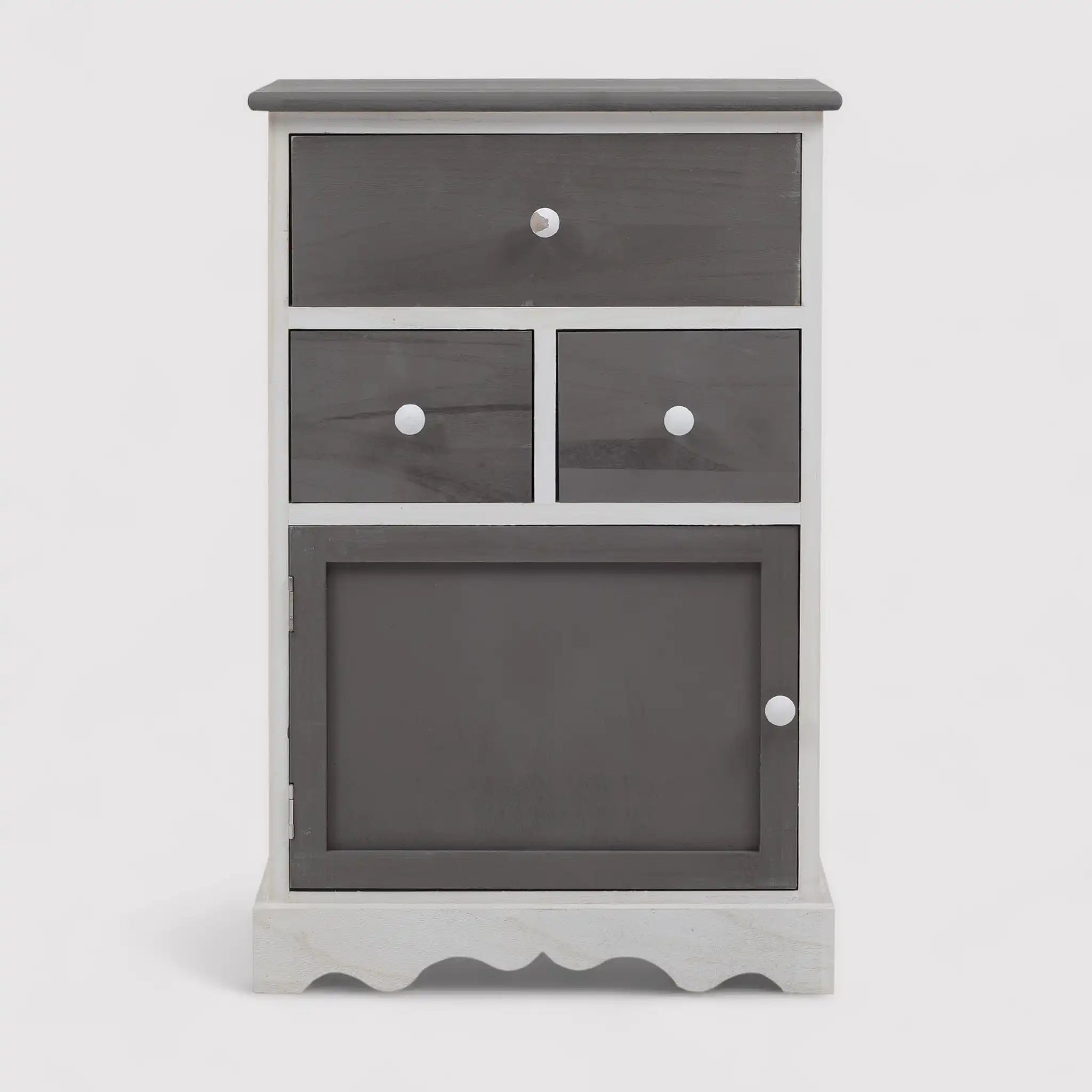 Tarhui - Mobiletto da ingresso bianco e grigio con 1 anta e 3 cassetti