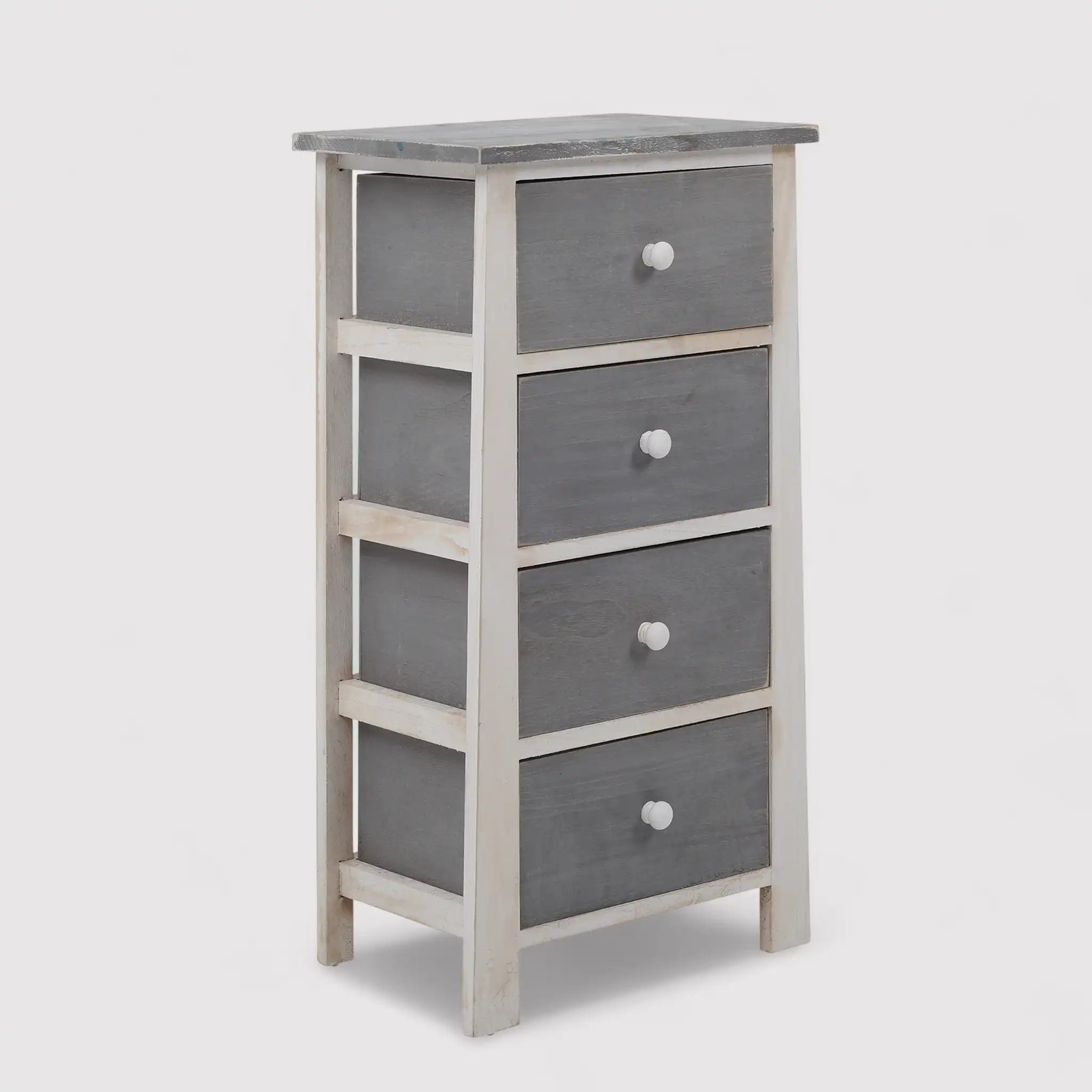 Leccio - Cassettiera in stile shabby in legno con 4 cassetti