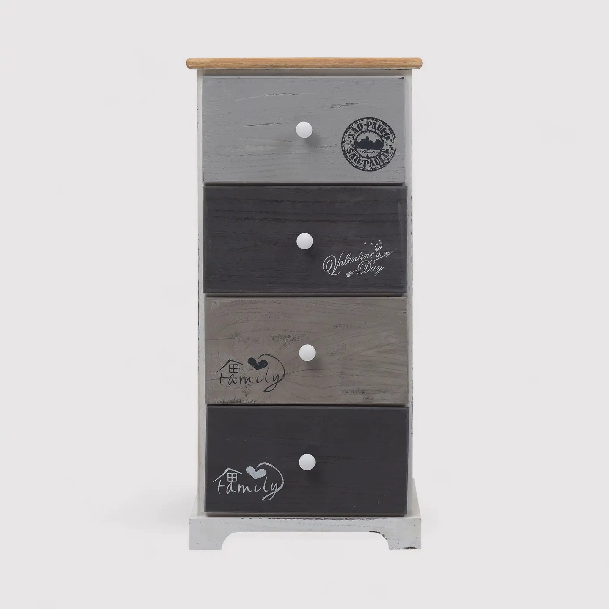 Cladonia - Cassettiera in stile shabby con 4 cassetti decorati