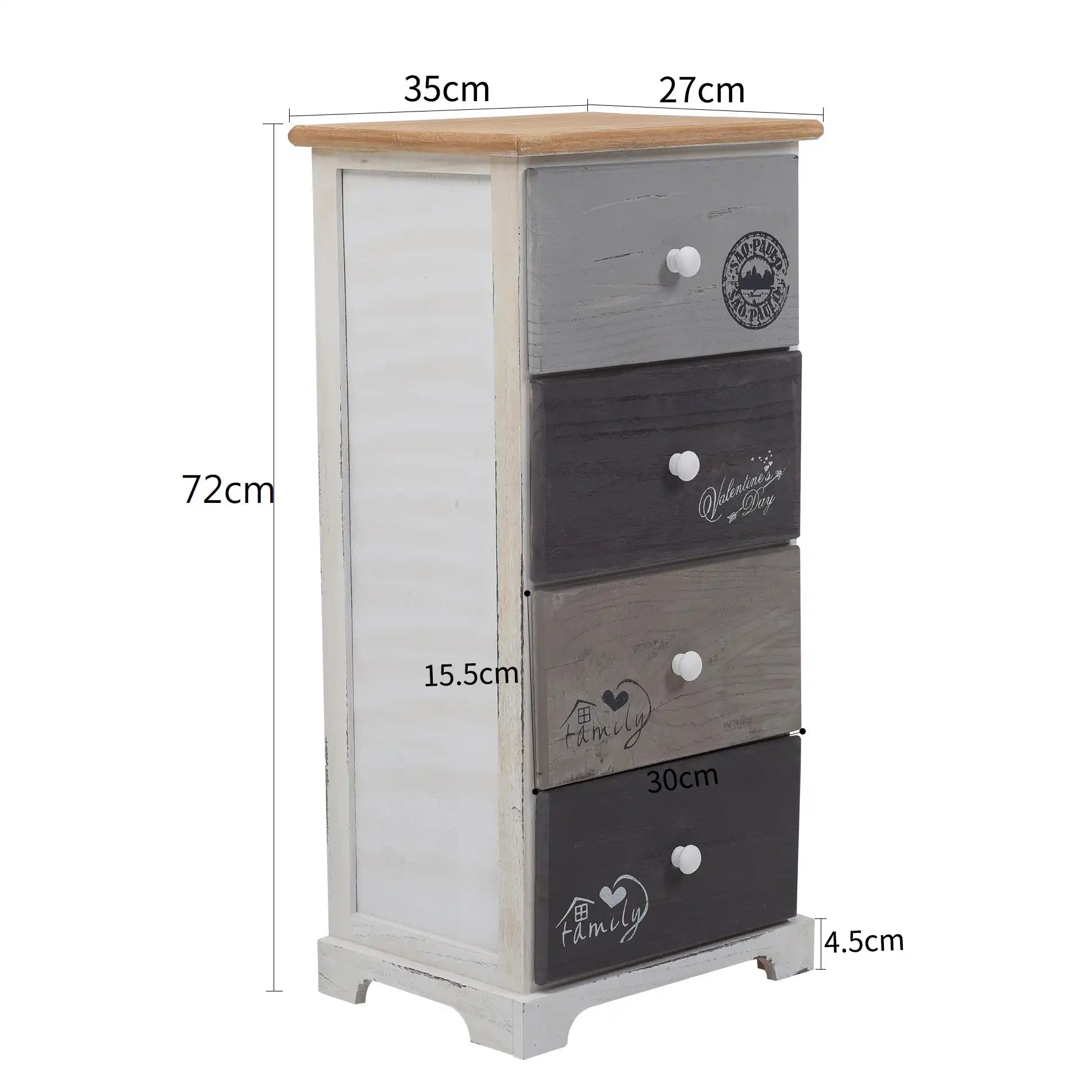 Cladonia - Cassettiera in stile shabby con 4 cassetti decorati