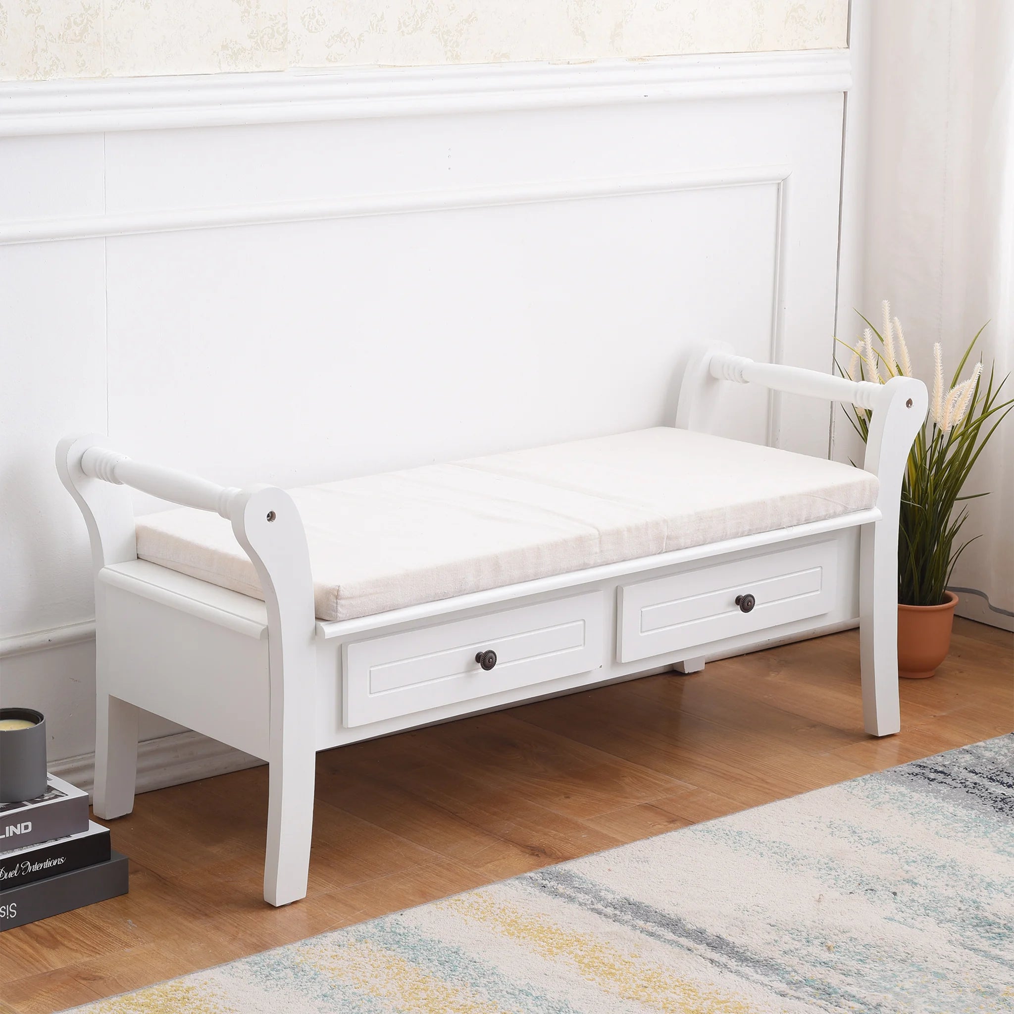 Petit banc d'intérieur blanc de style classique - Paulinia